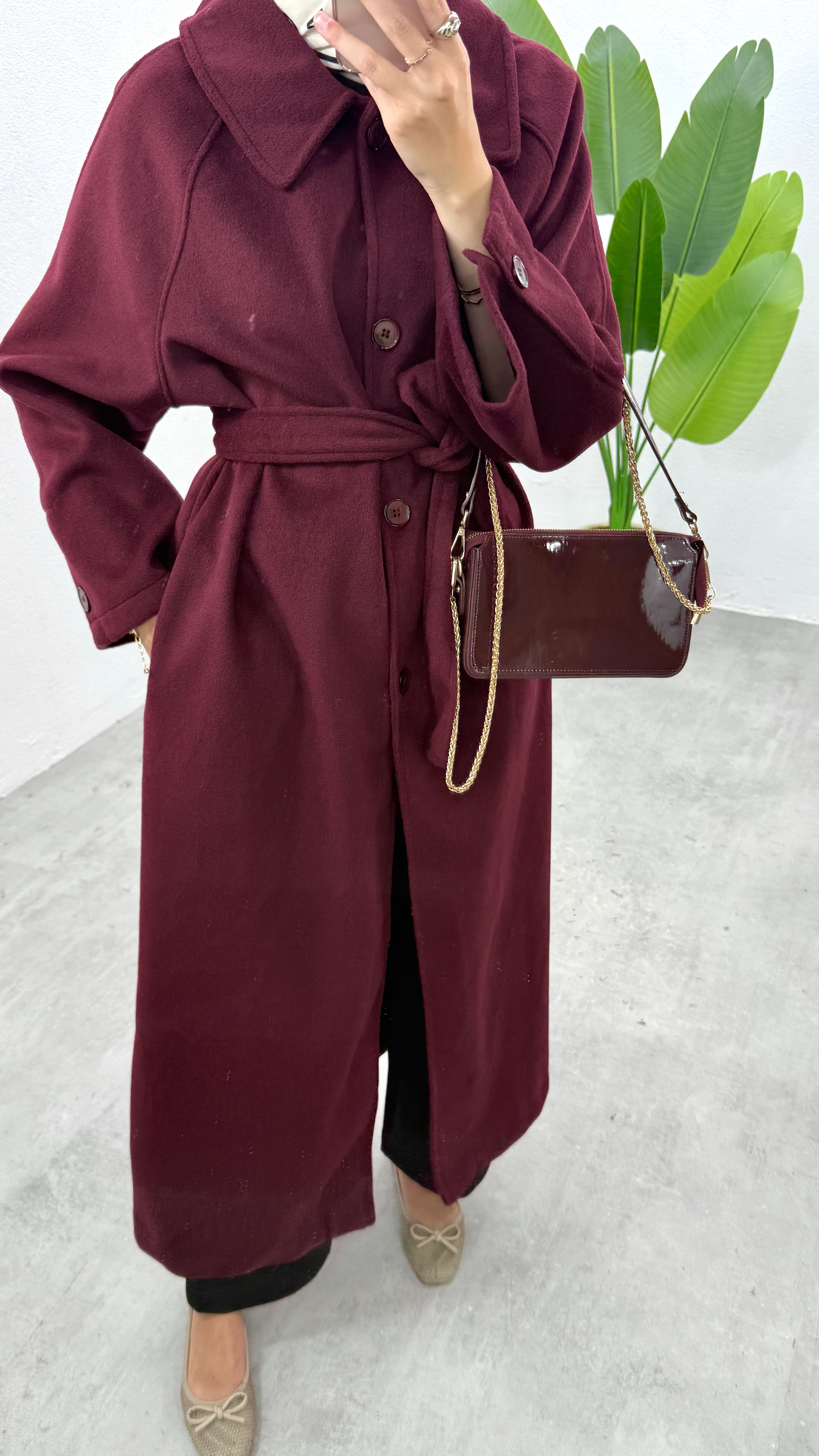 Tam Boy Kaşe Kaban - Bordo