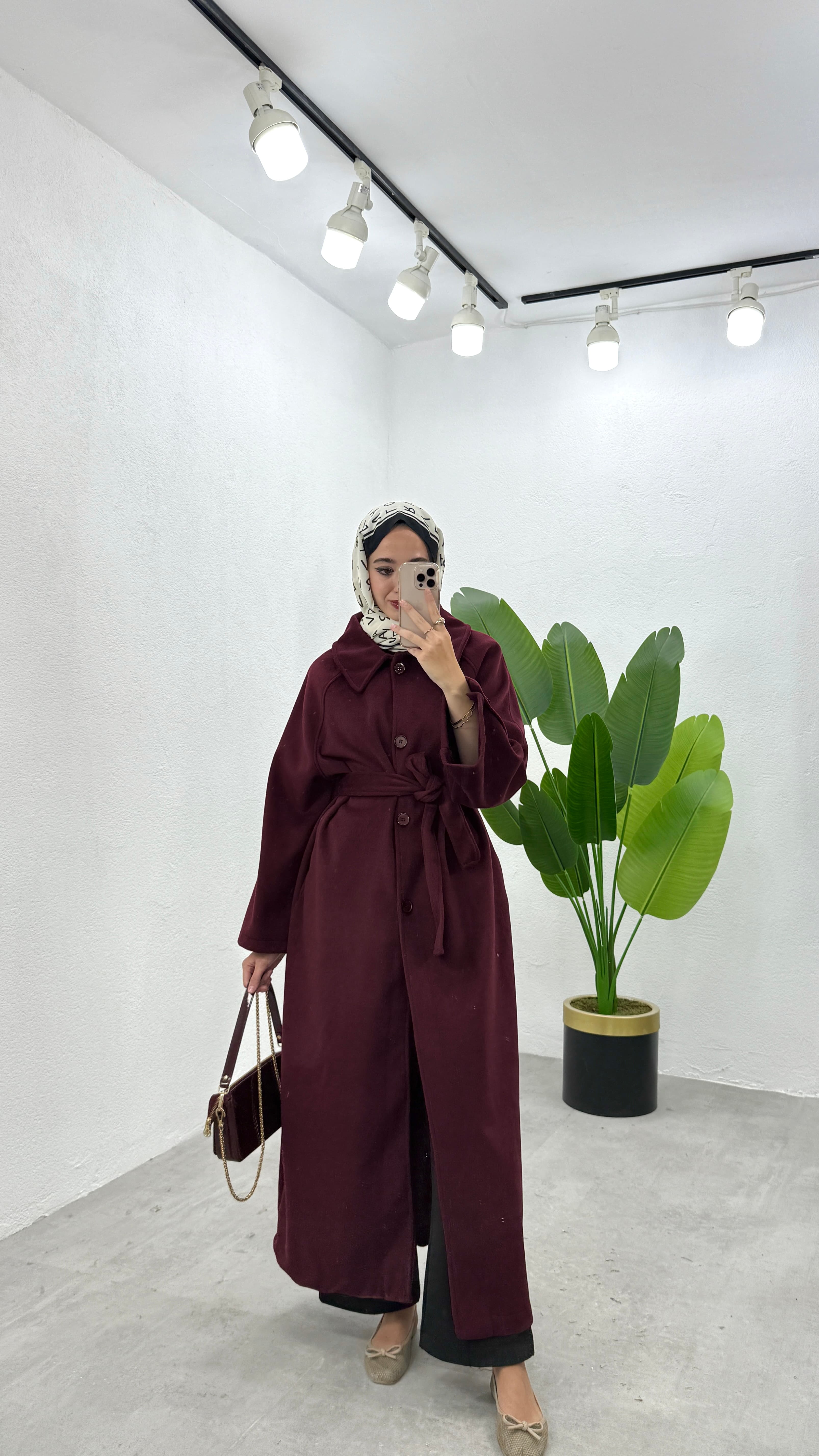 Tam Boy Kaşe Kaban - Bordo