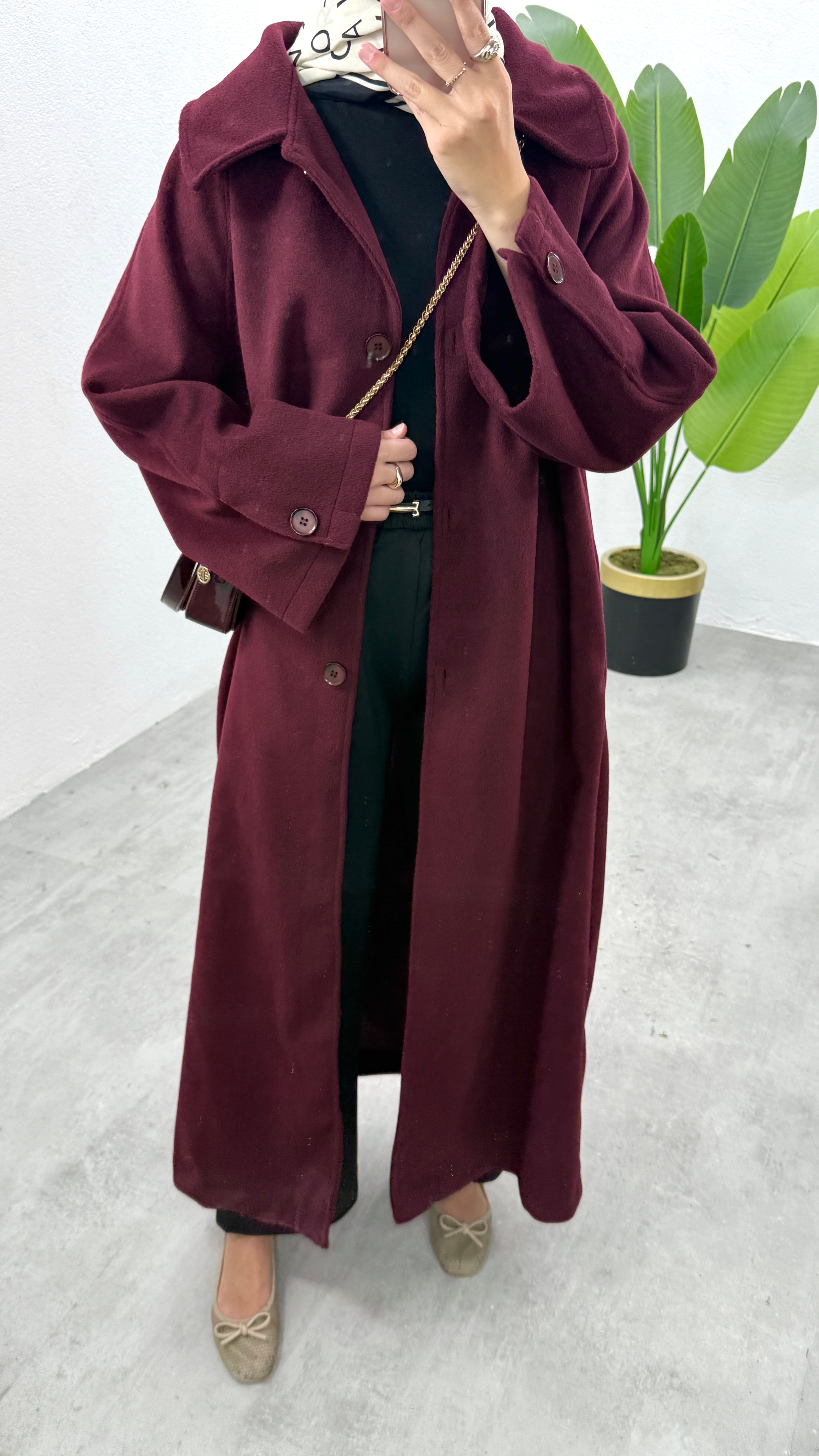 Tam Boy Kaşe Kaban - Bordo