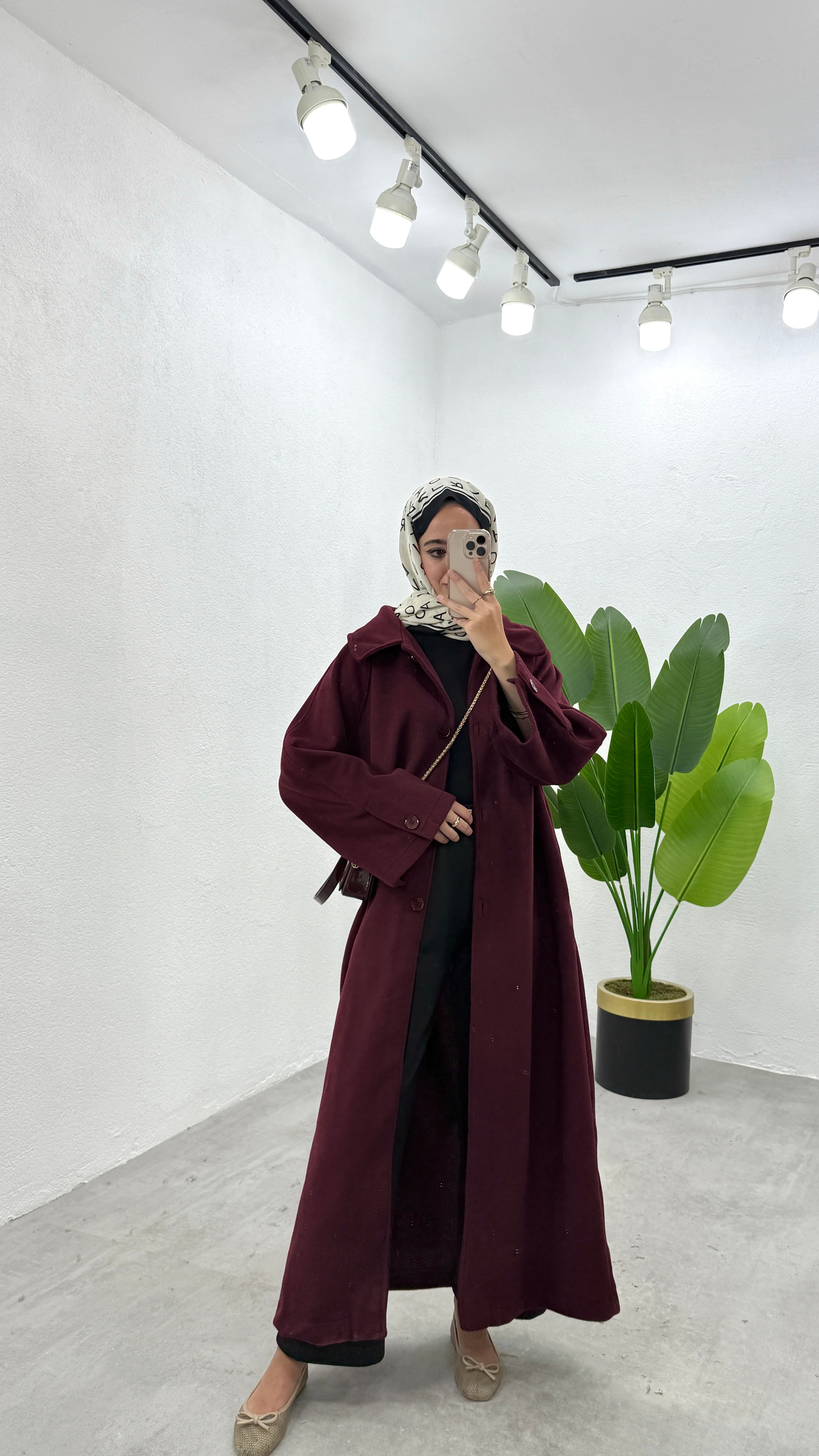 Tam Boy Kaşe Kaban - Bordo