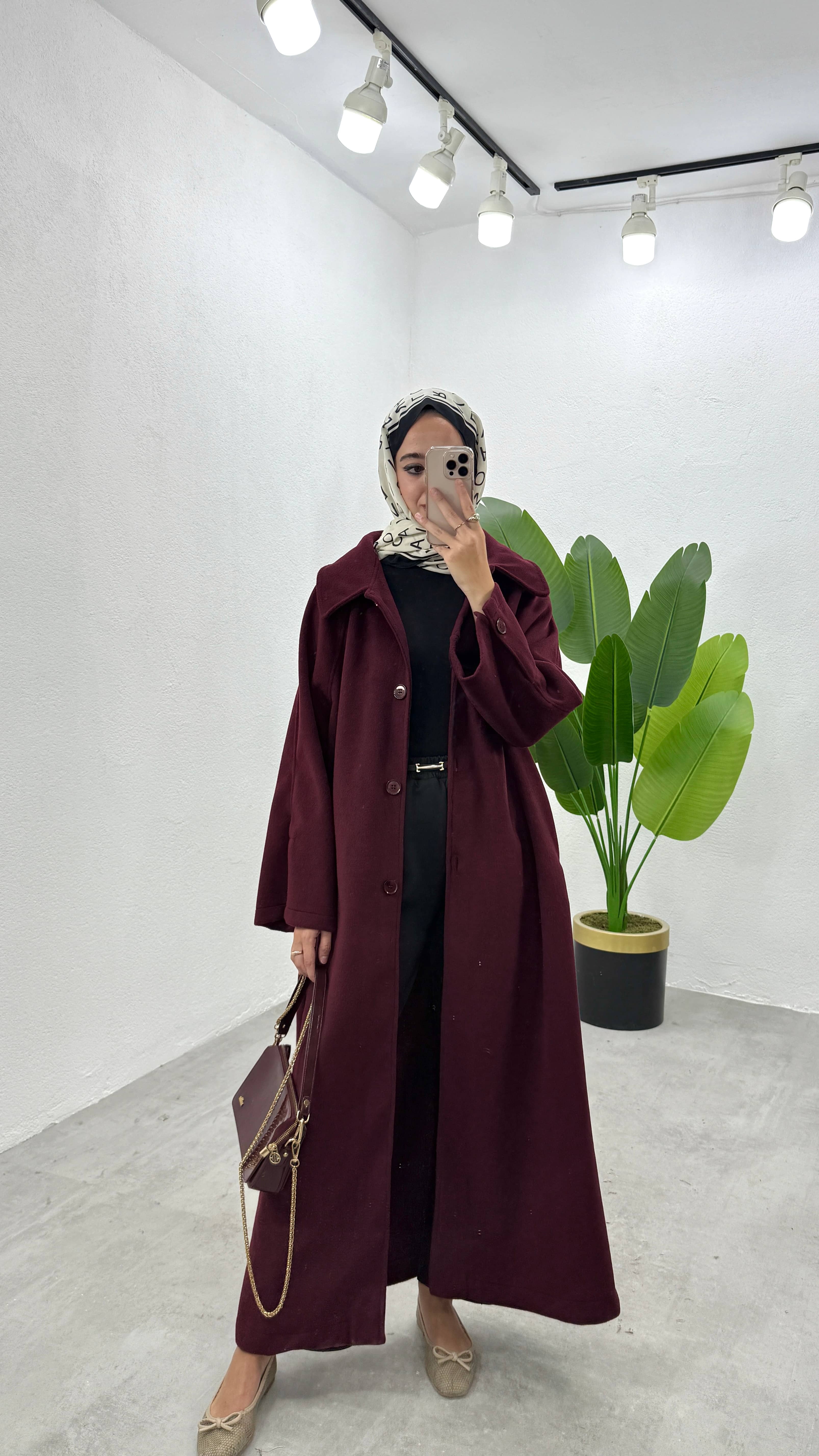 Tam Boy Kaşe Kaban - Bordo