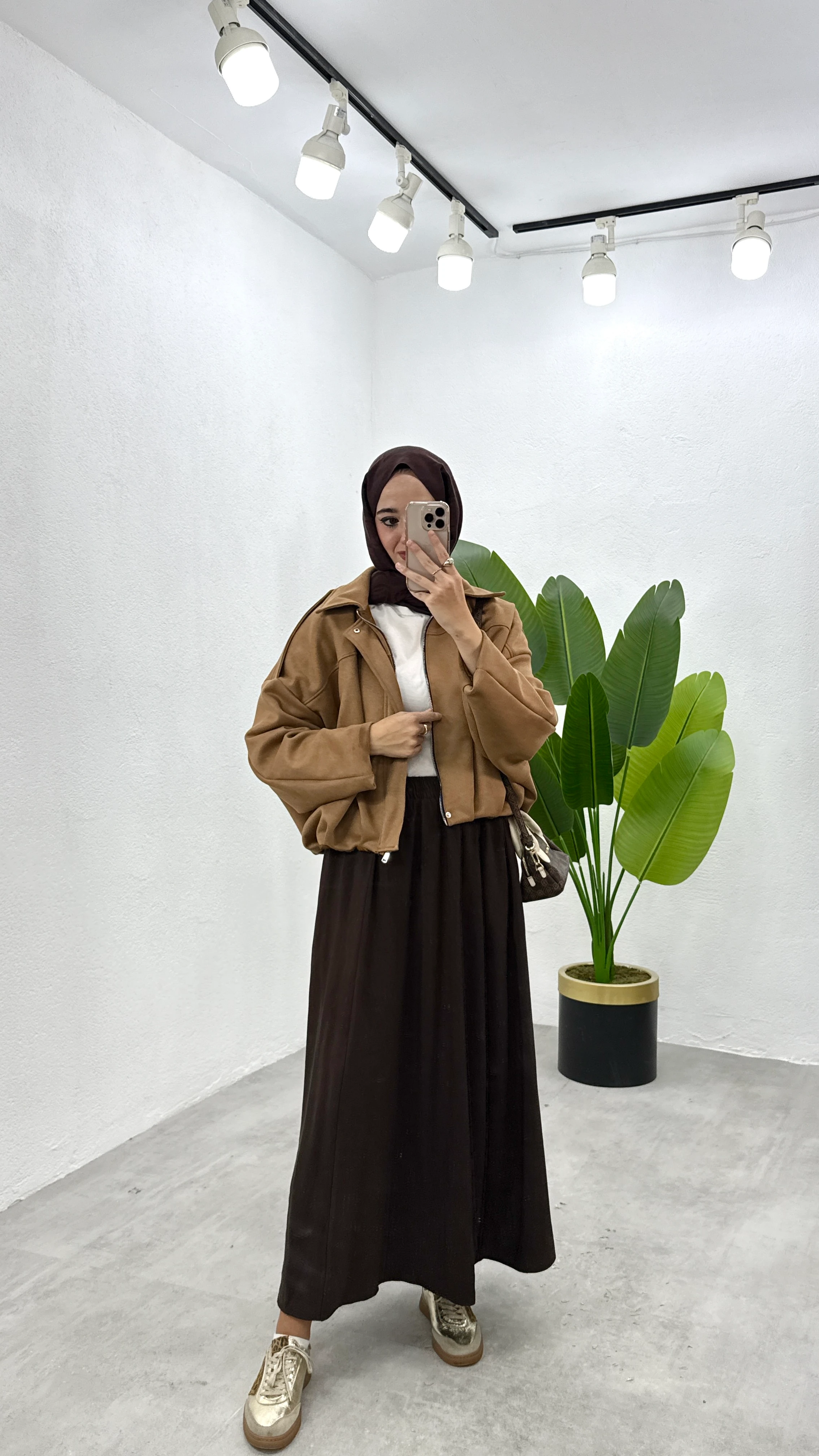 İnce Gabardin Etek - Kahve