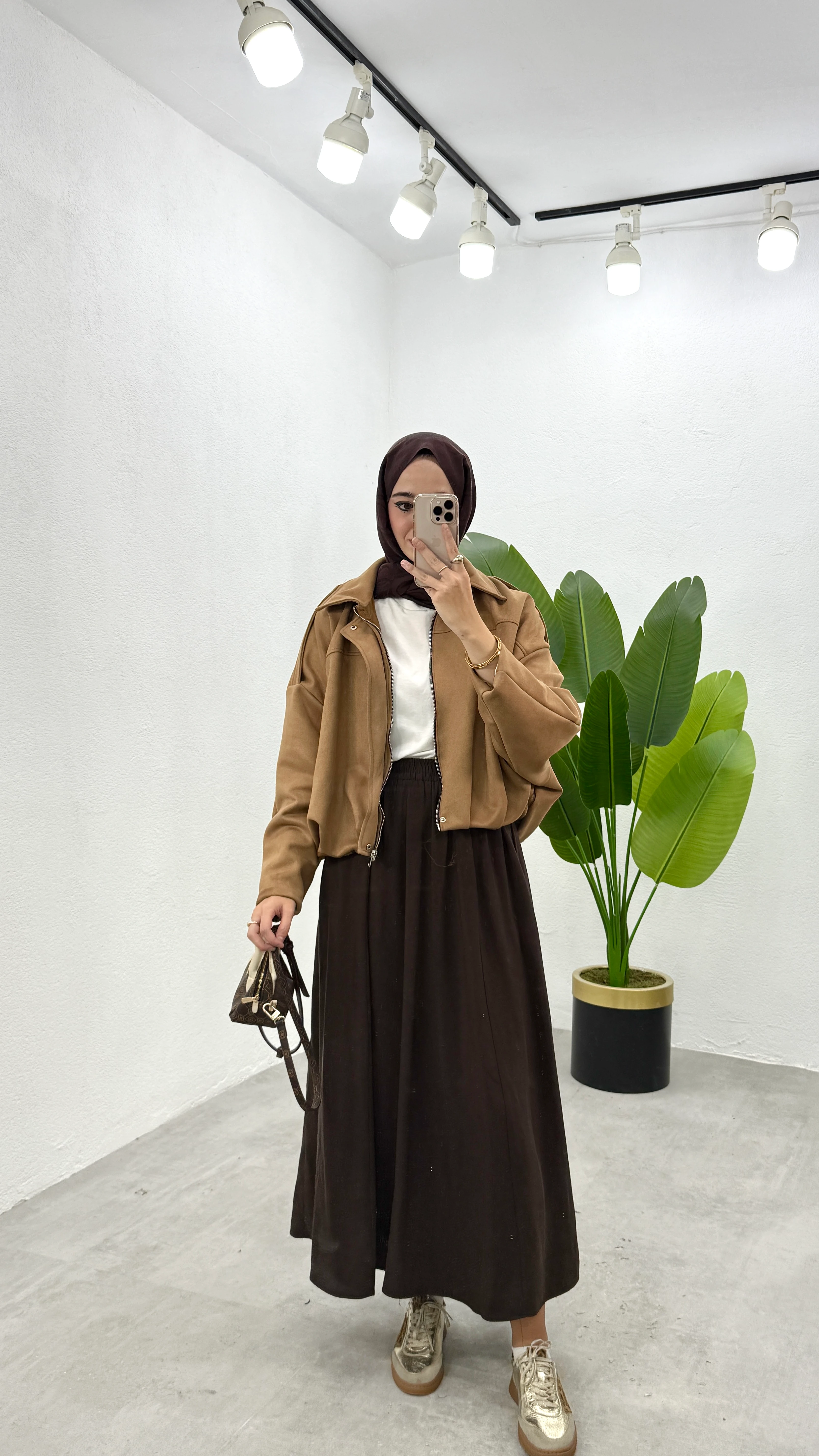 İnce Gabardin Etek - Kahve