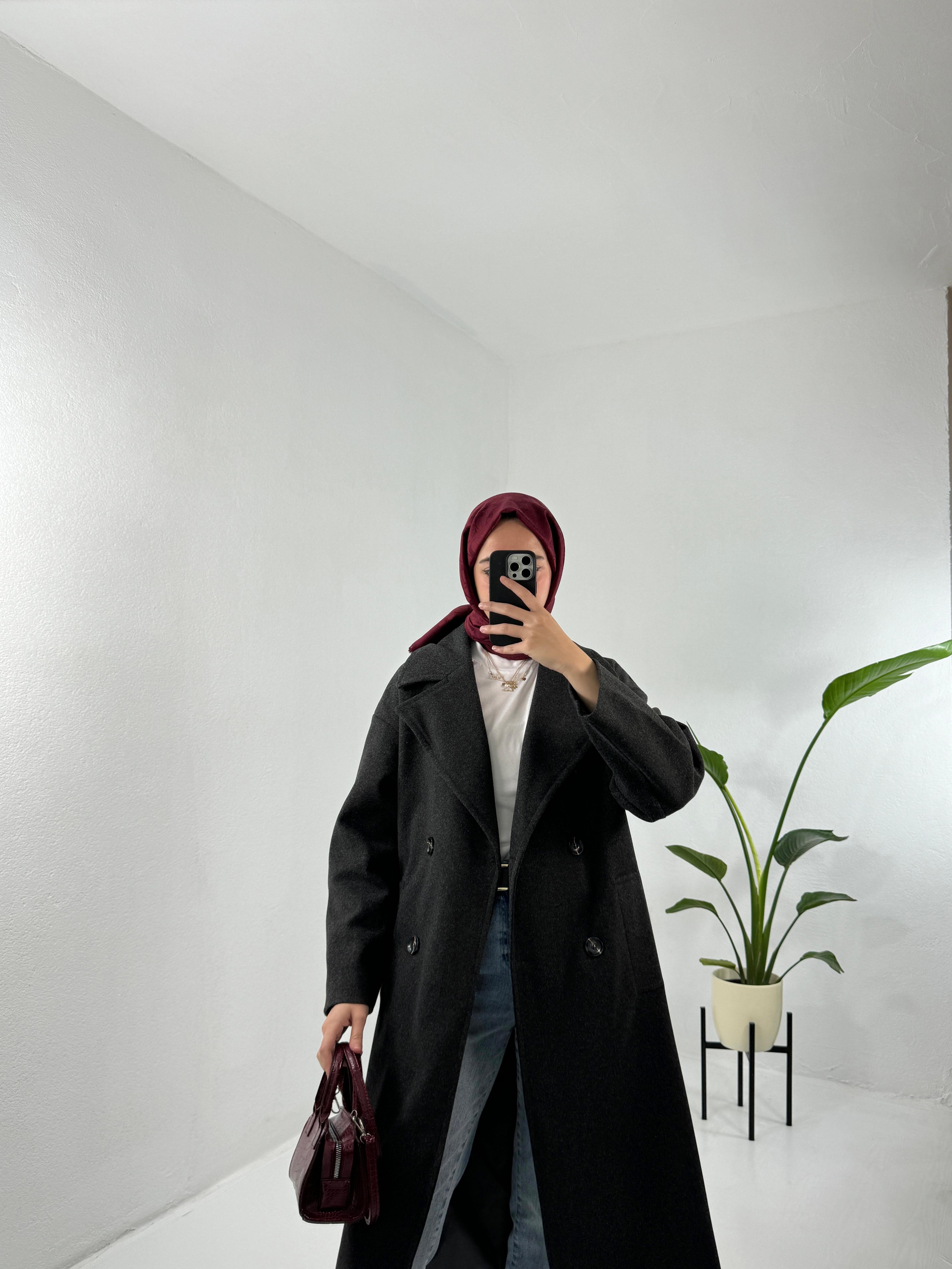 Oversize Astarlı Kaşe Kaban
