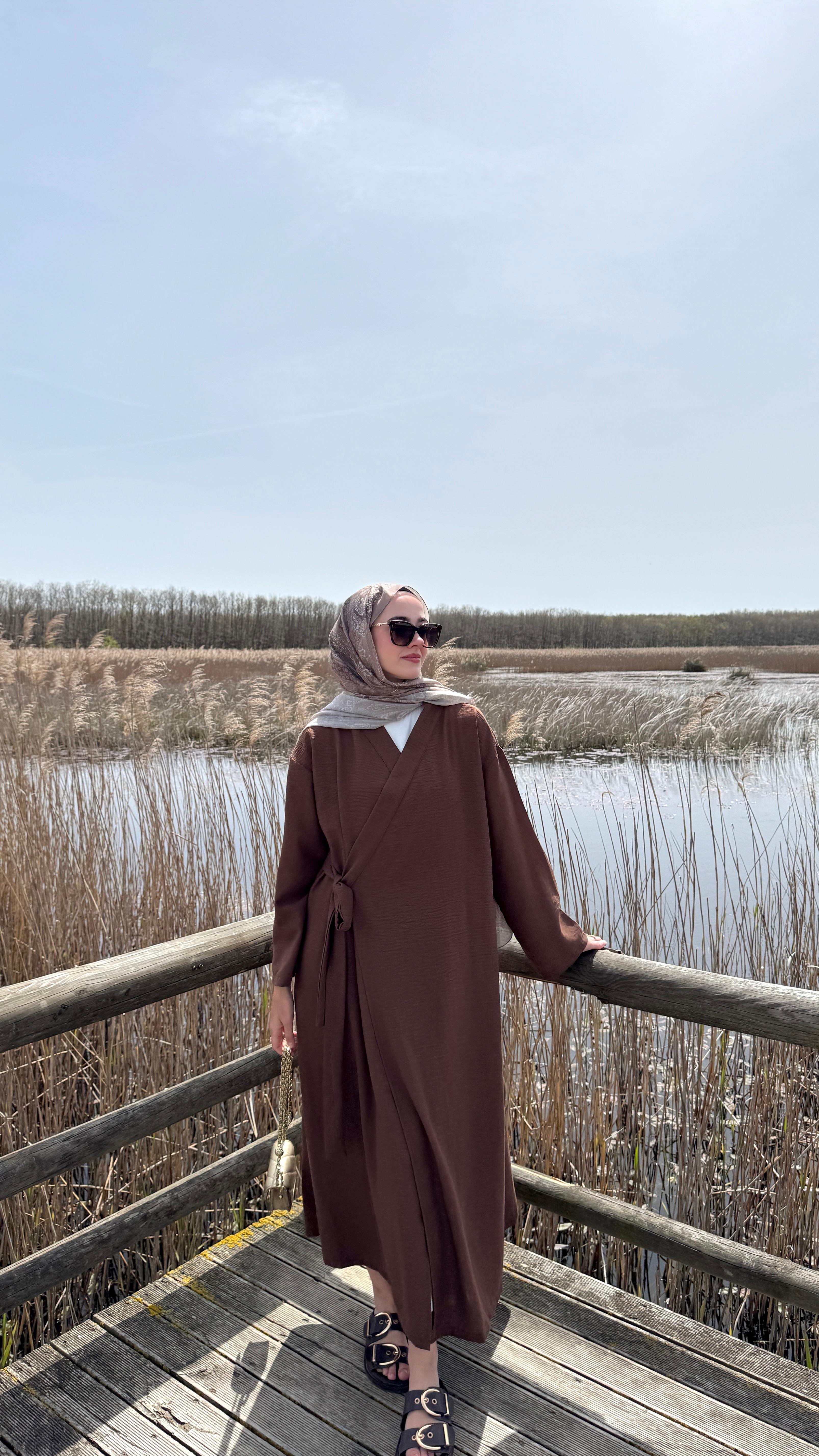 Keten Bağlamalı Abaya - Kahve
