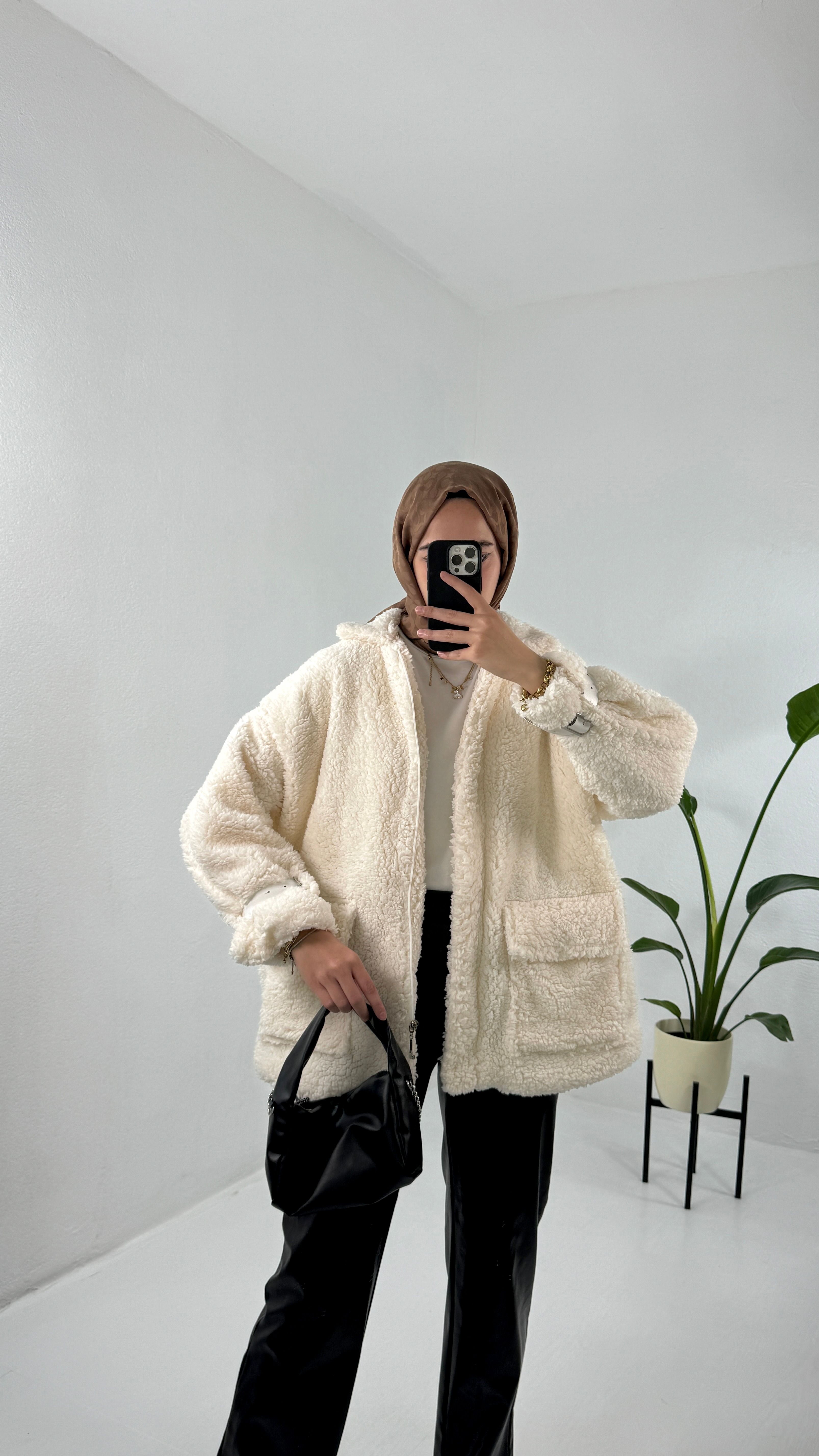 Soft Peluş Ceket Mont - Ekru
