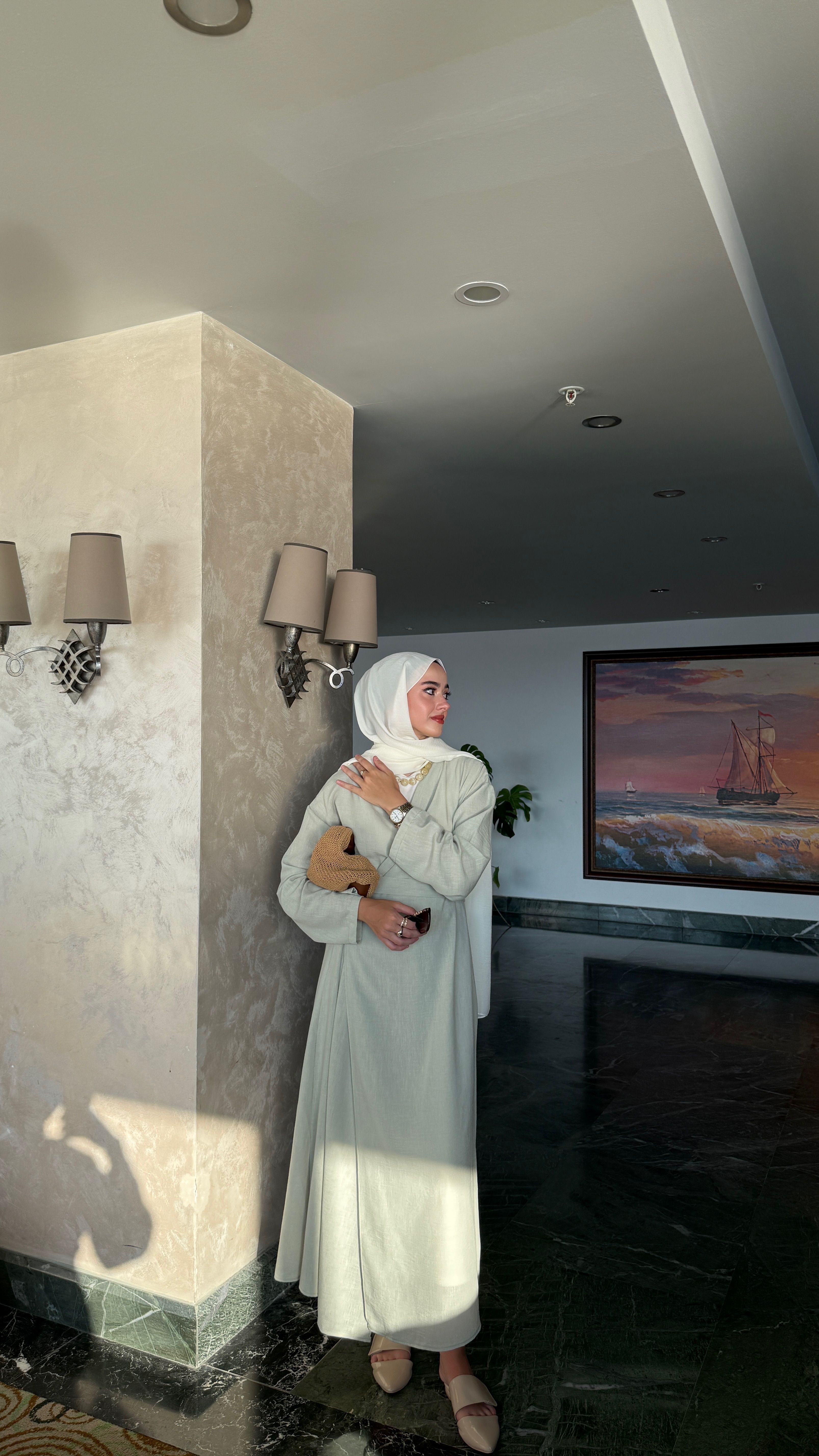 Keten Bağlamalı Abaya - Çağla