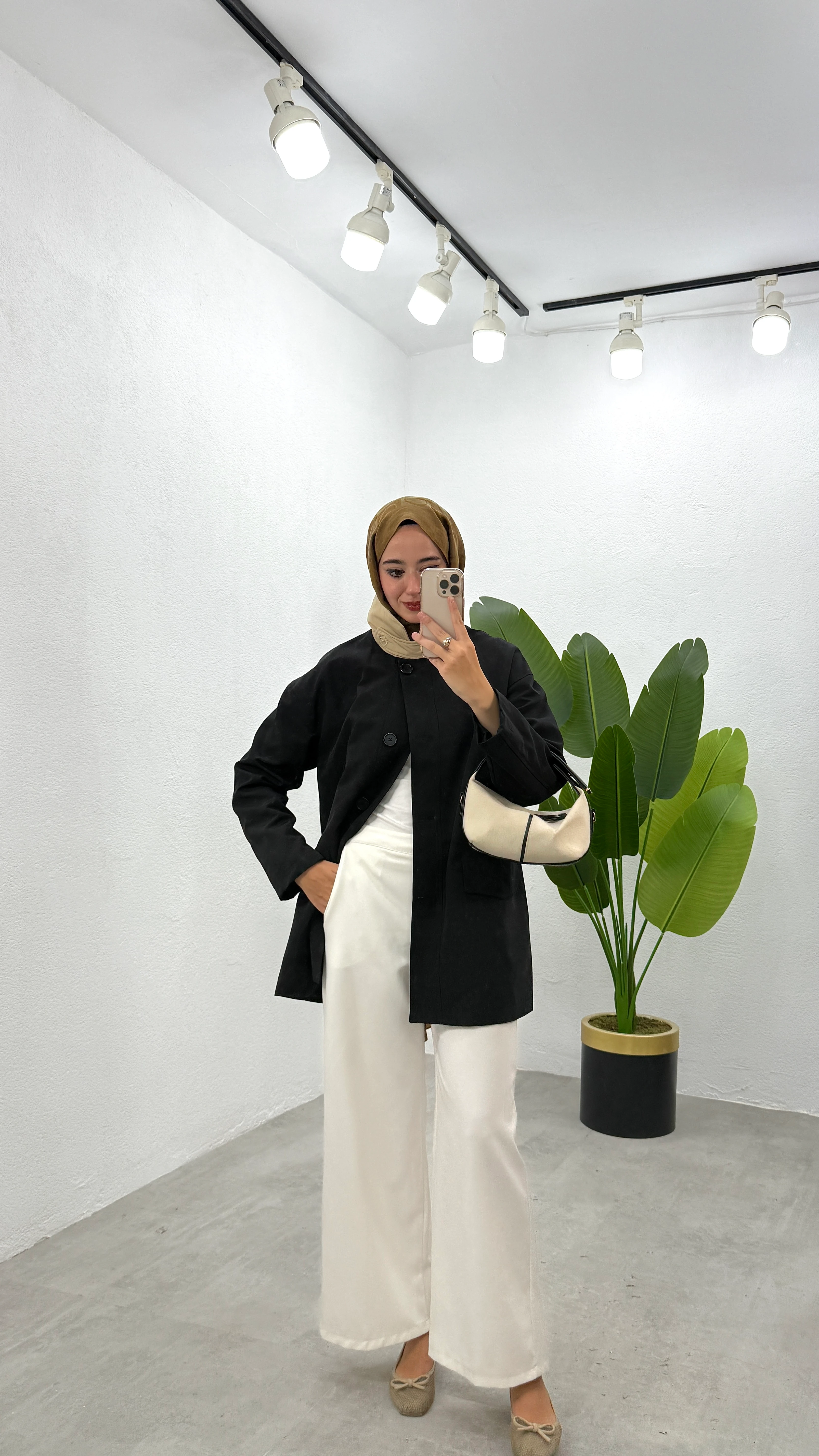 Çift Renk Trençkot - Siyah