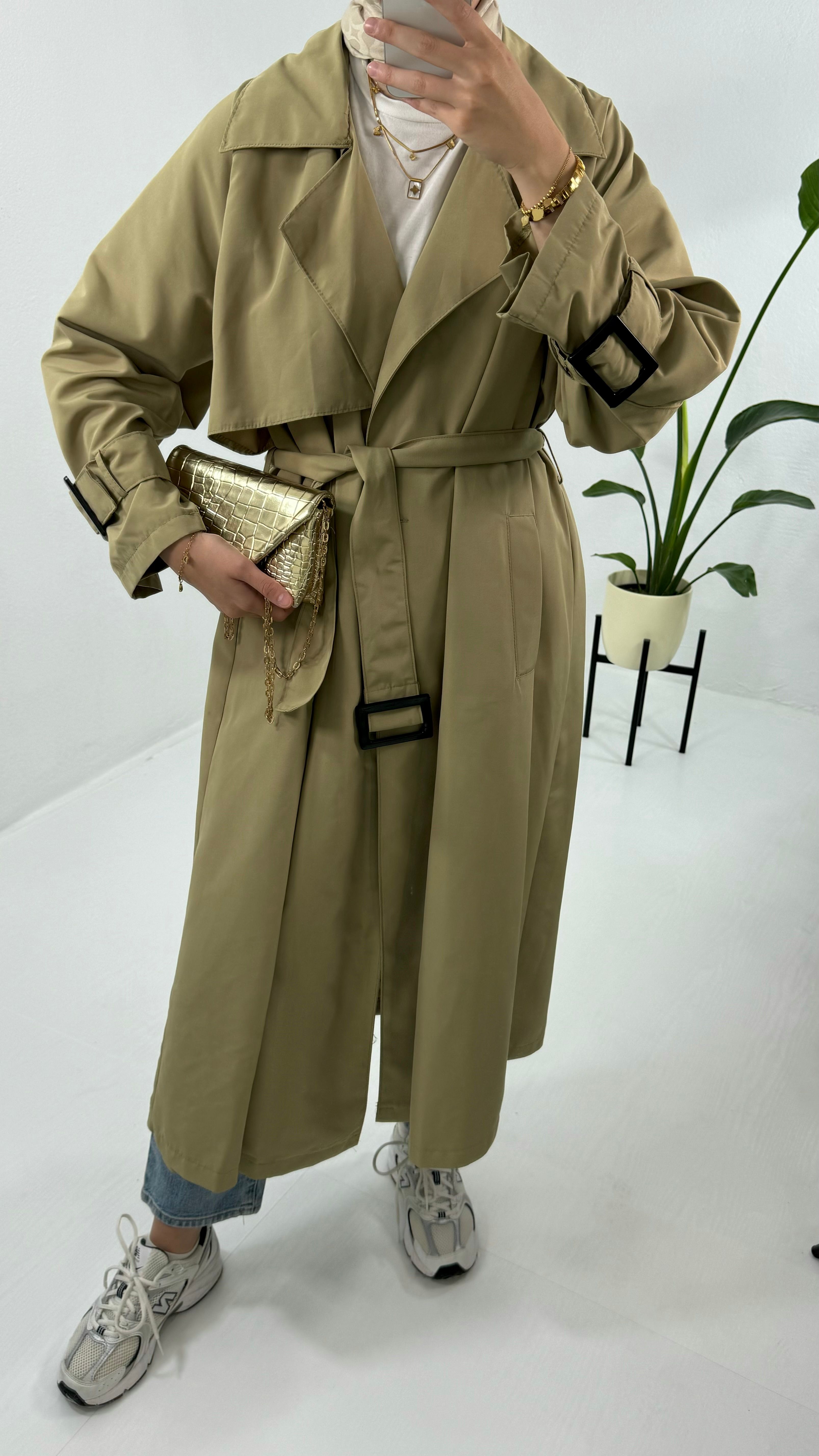 Oversize Trençkot - Yağ Yeşili