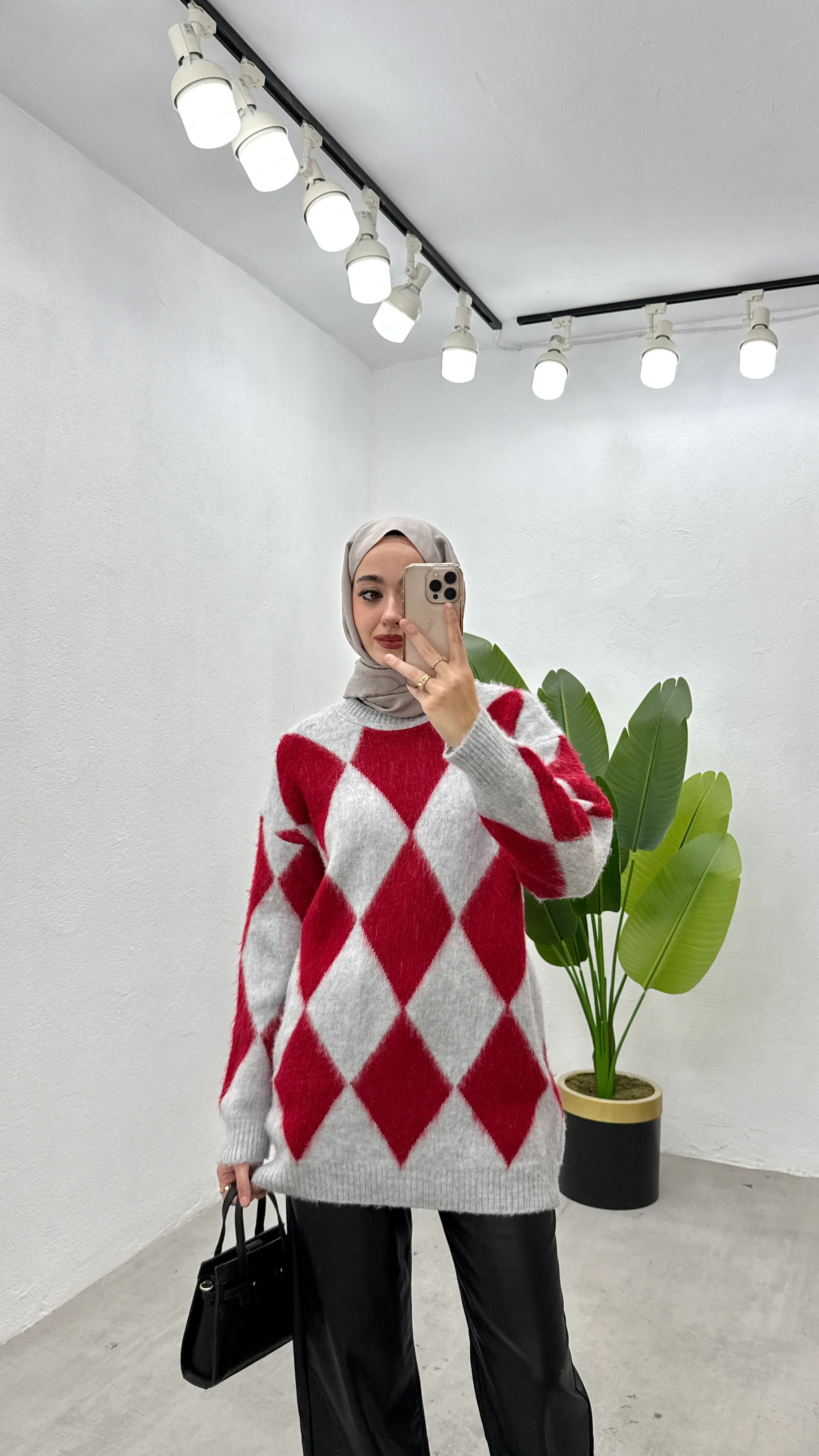 Baklava Desen Kazak - Kırmızı