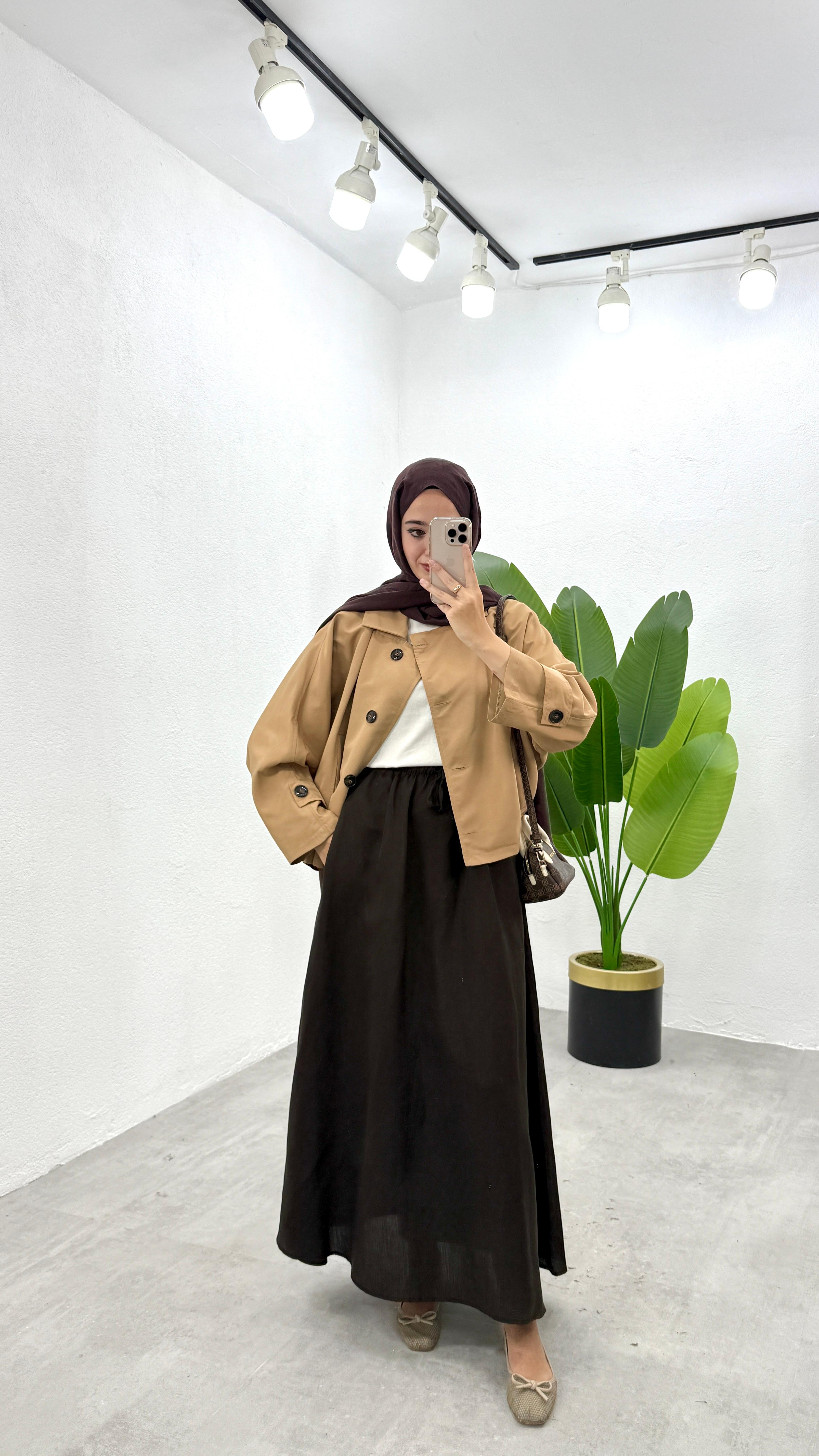 Kısa Yarasa Trençkot - Camel