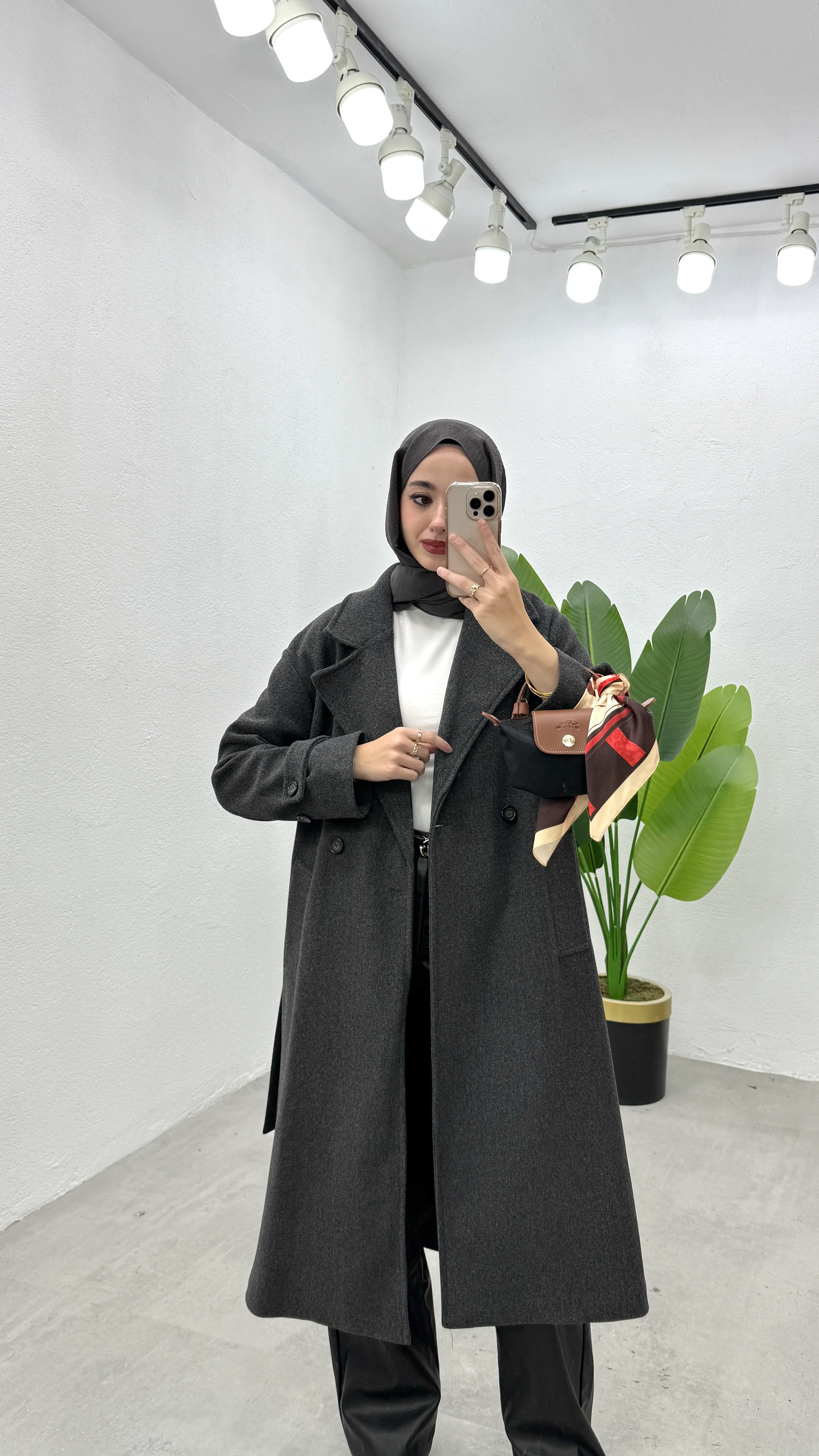 Kemerli Kaşe Kaban - Antrasit