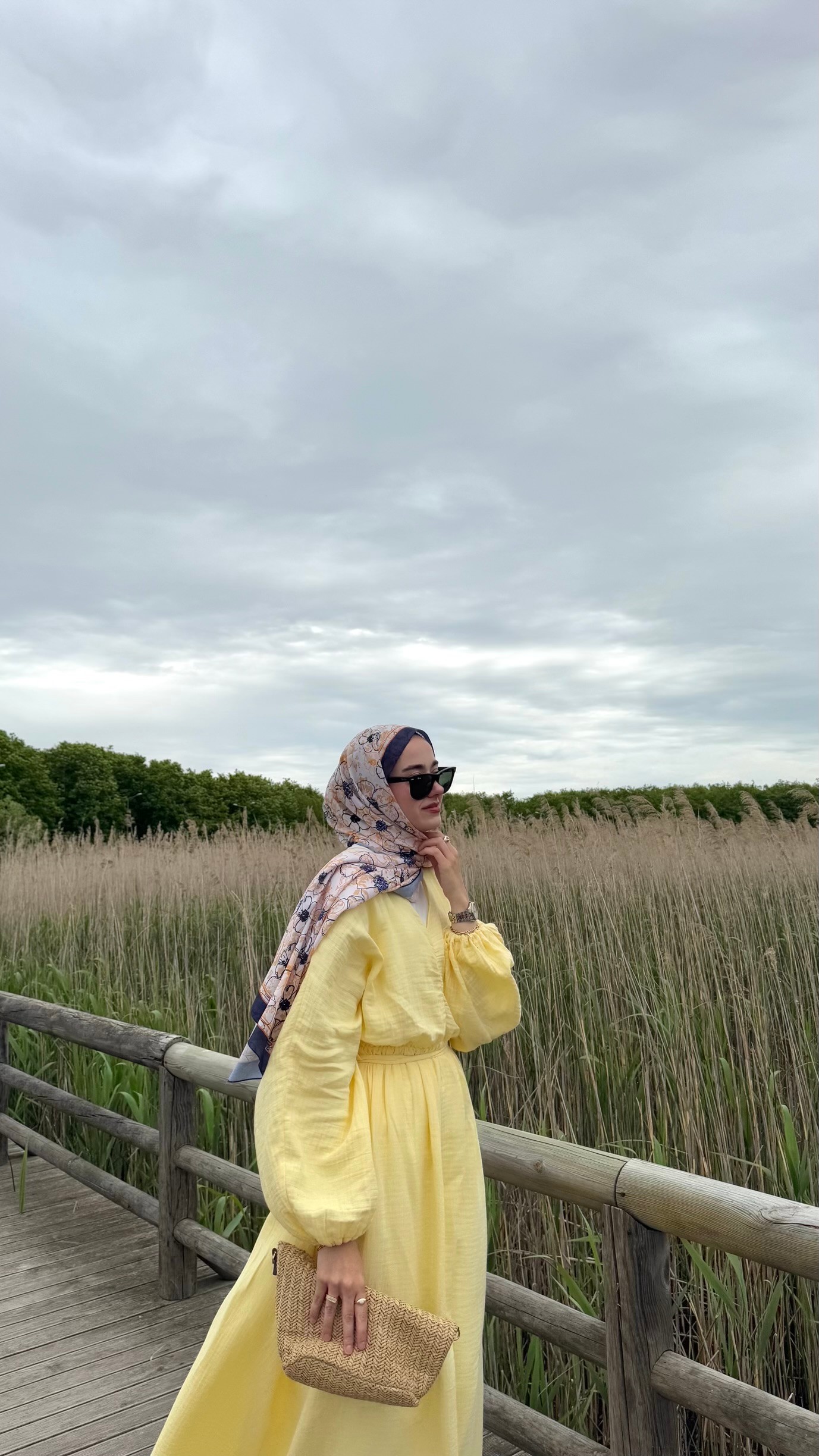 Müslin Oversize Elbise - Sarı