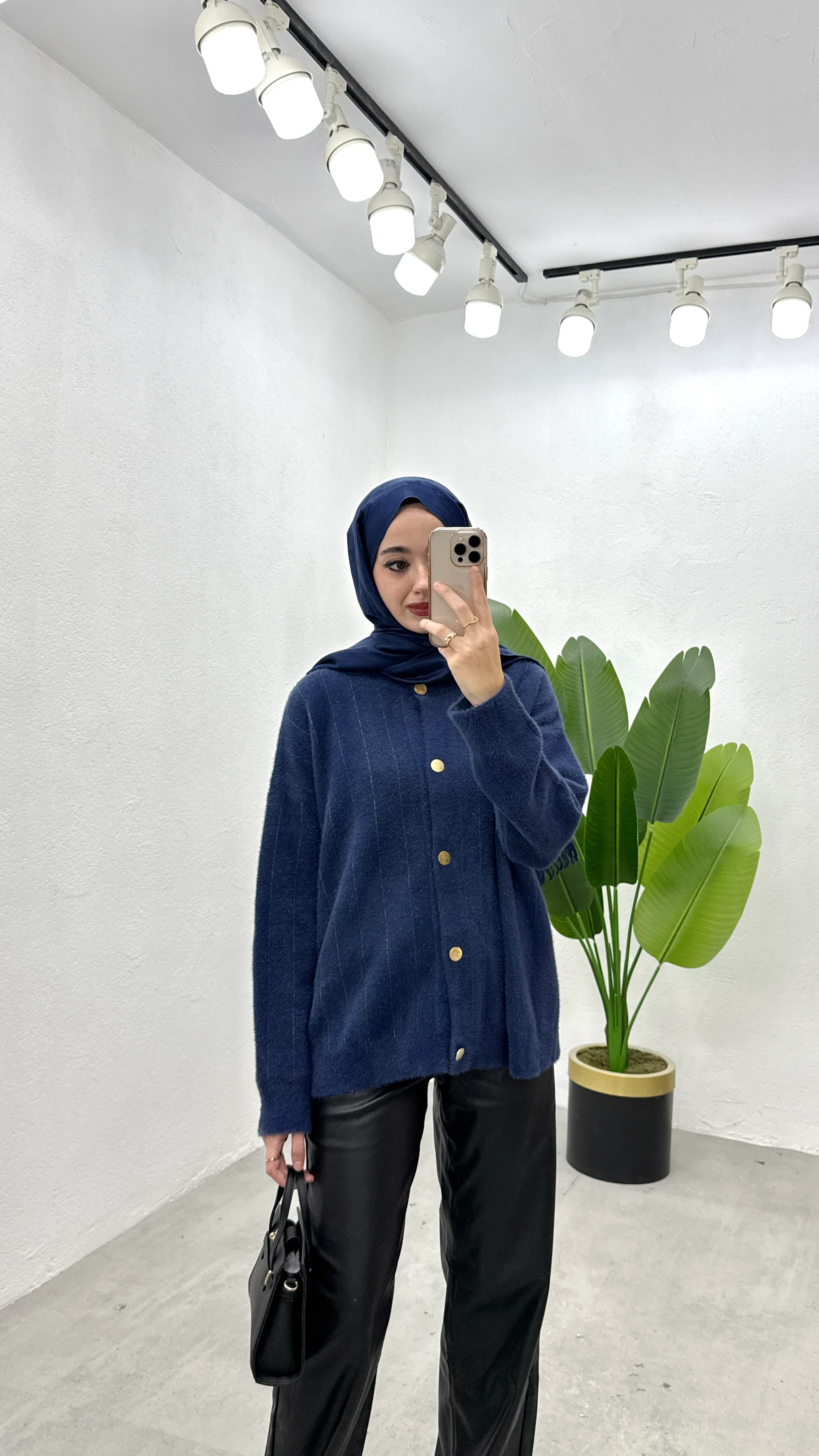 Simli Düğmeli Hırka - Mavi