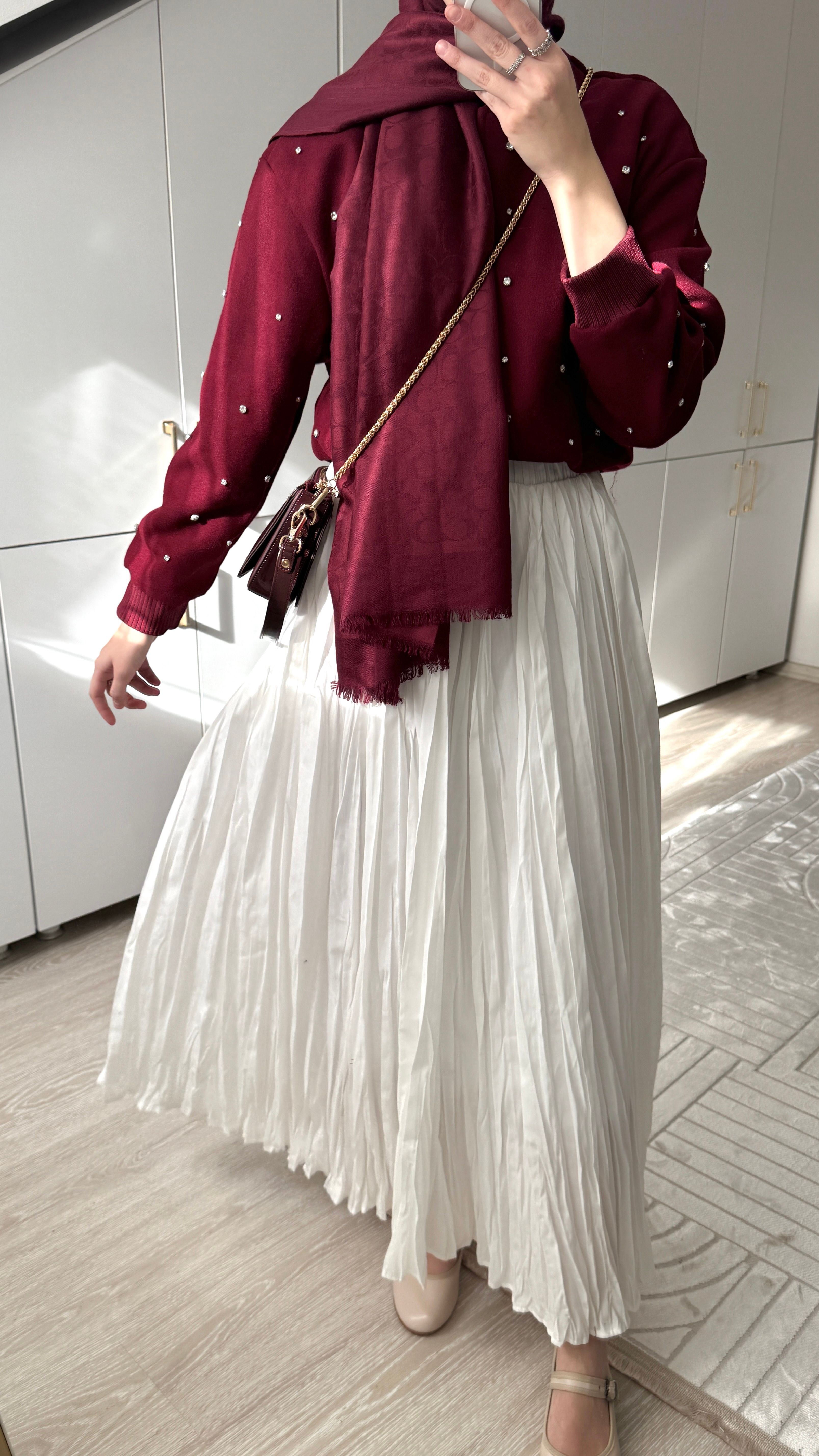 Taşlı Bomber Kaşe Ceket - Bordo