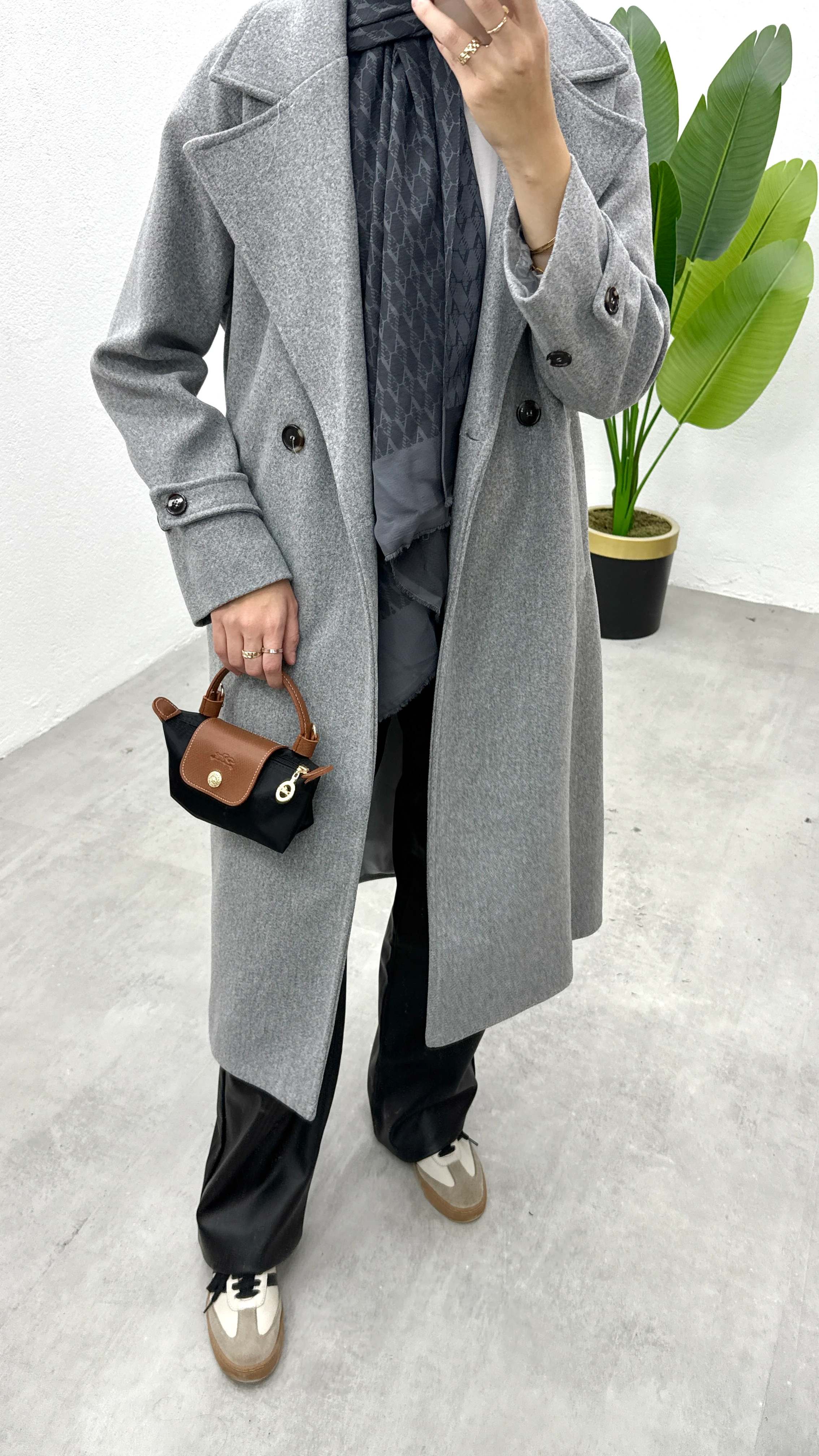 Kemerli Kaşe Kaban - Gri