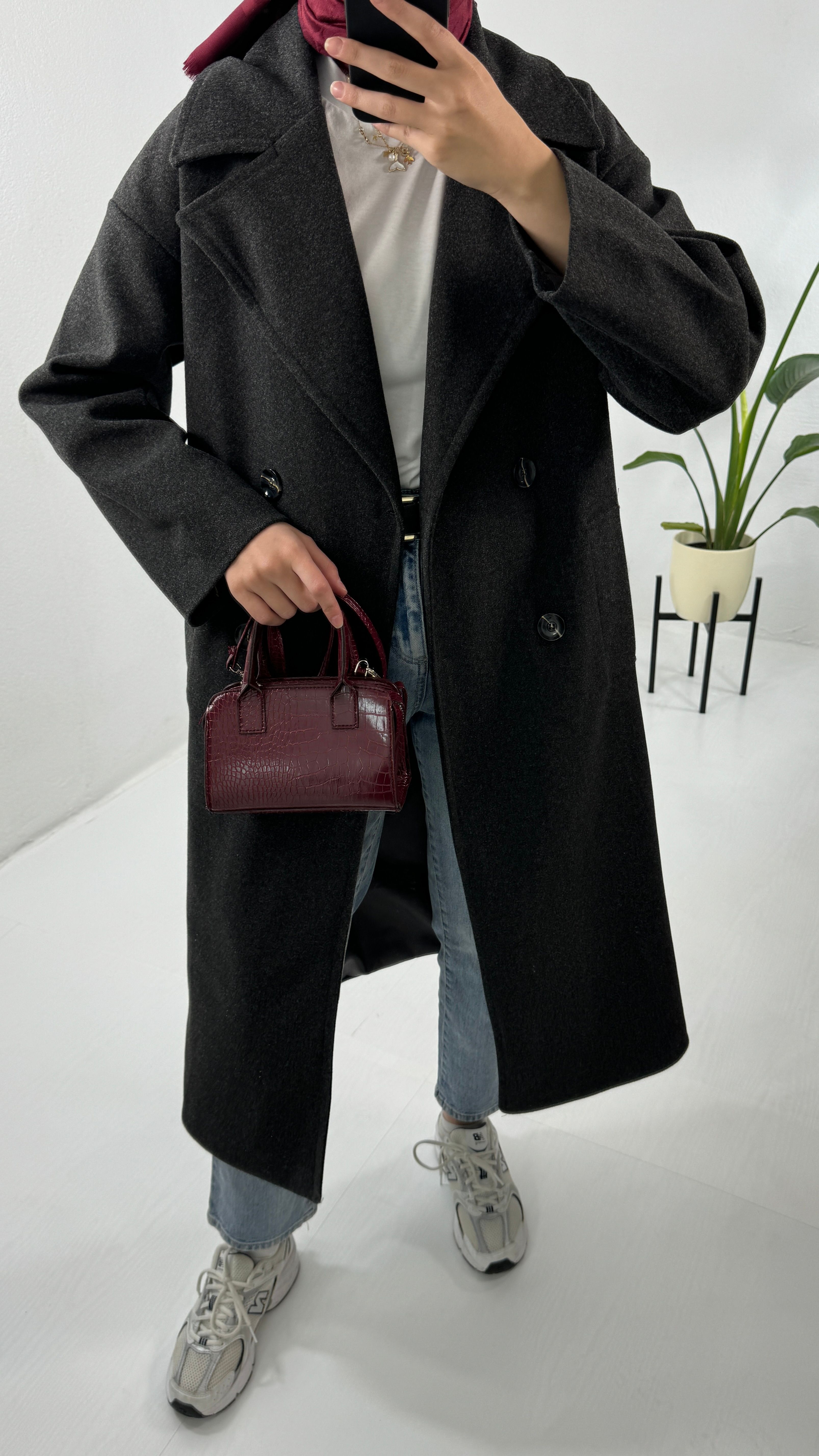 Oversize Astarlı Kaşe Kaban