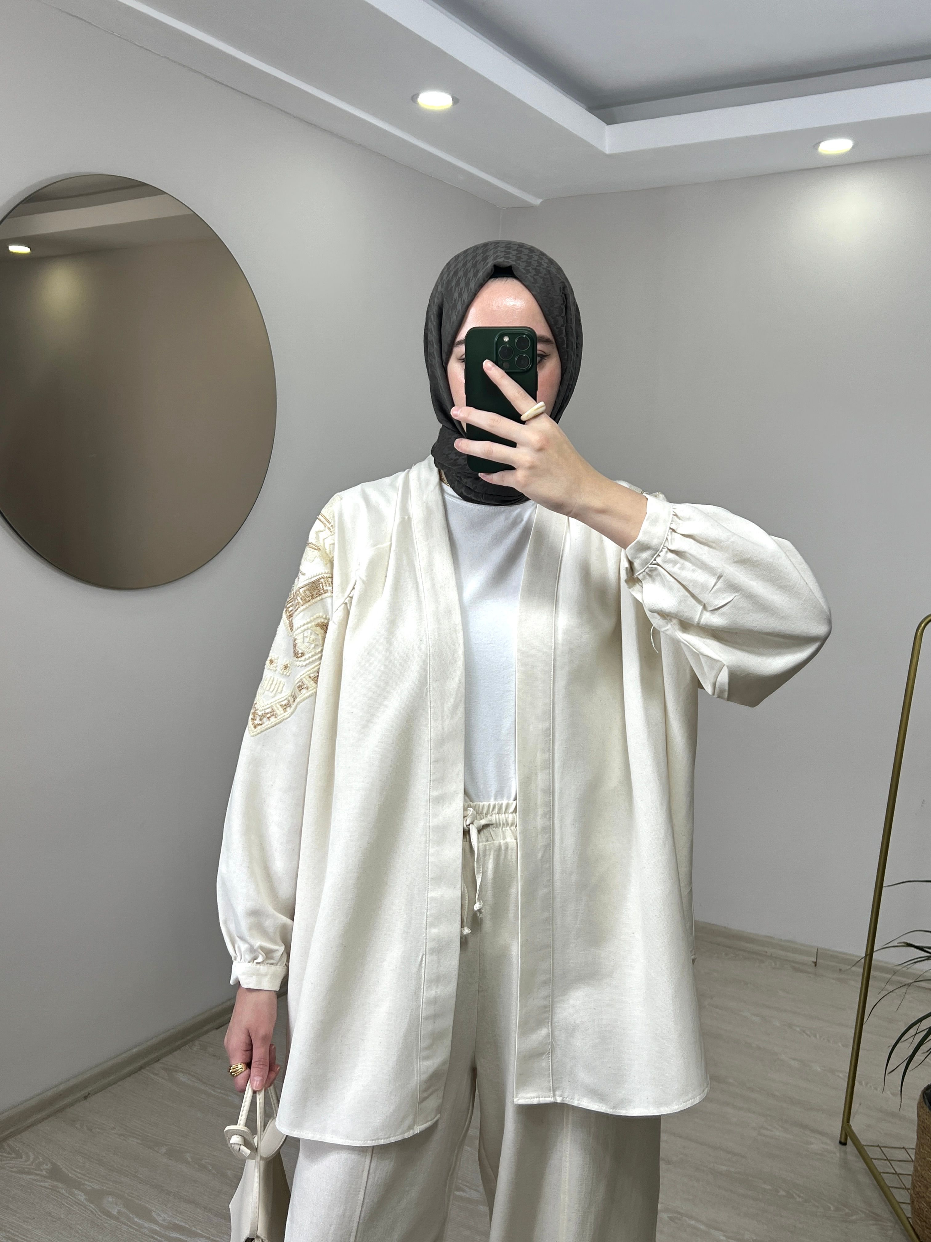Nakışlı Keten Kimono