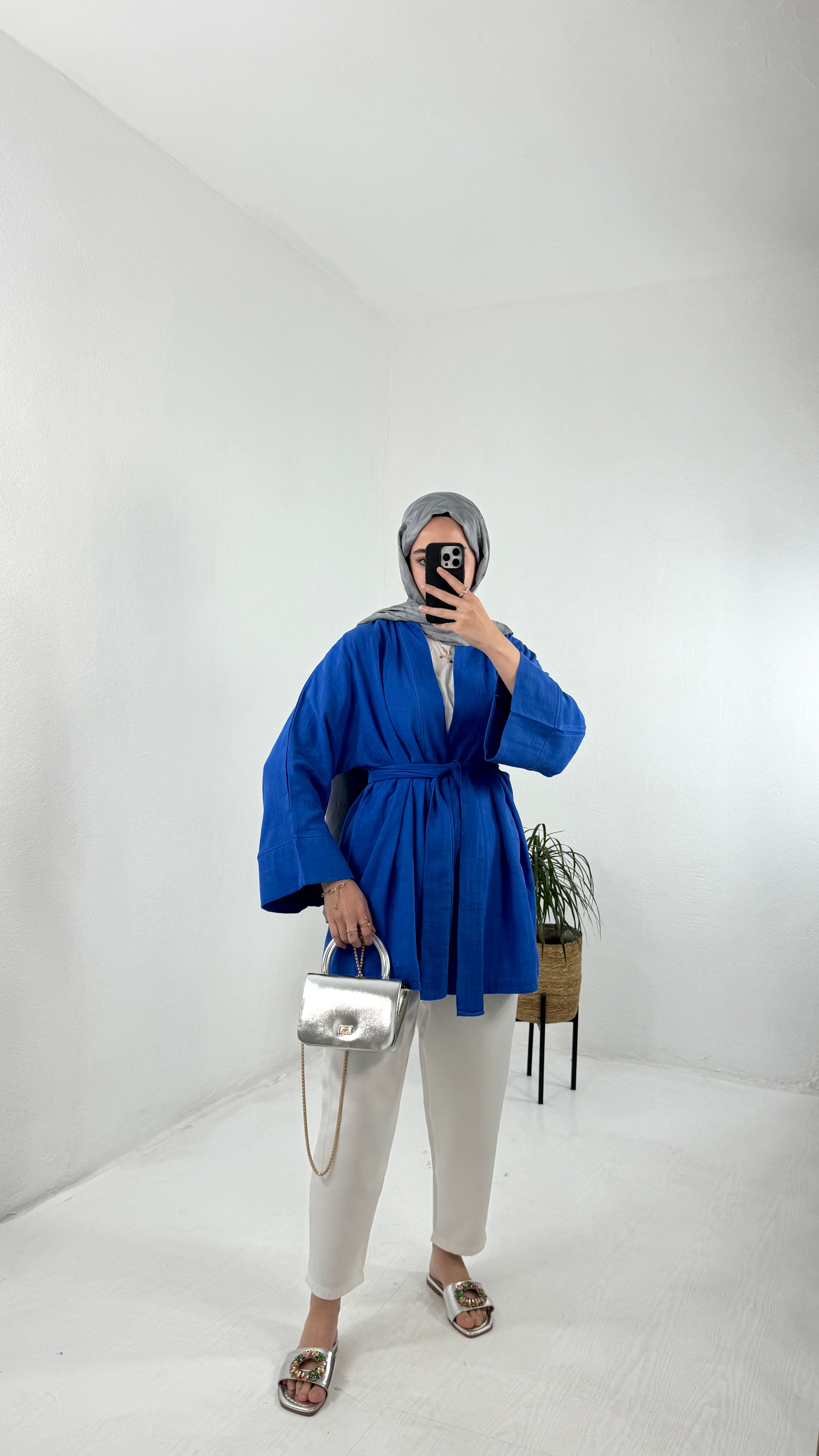 Müslin Kimono - Saks Mavisi