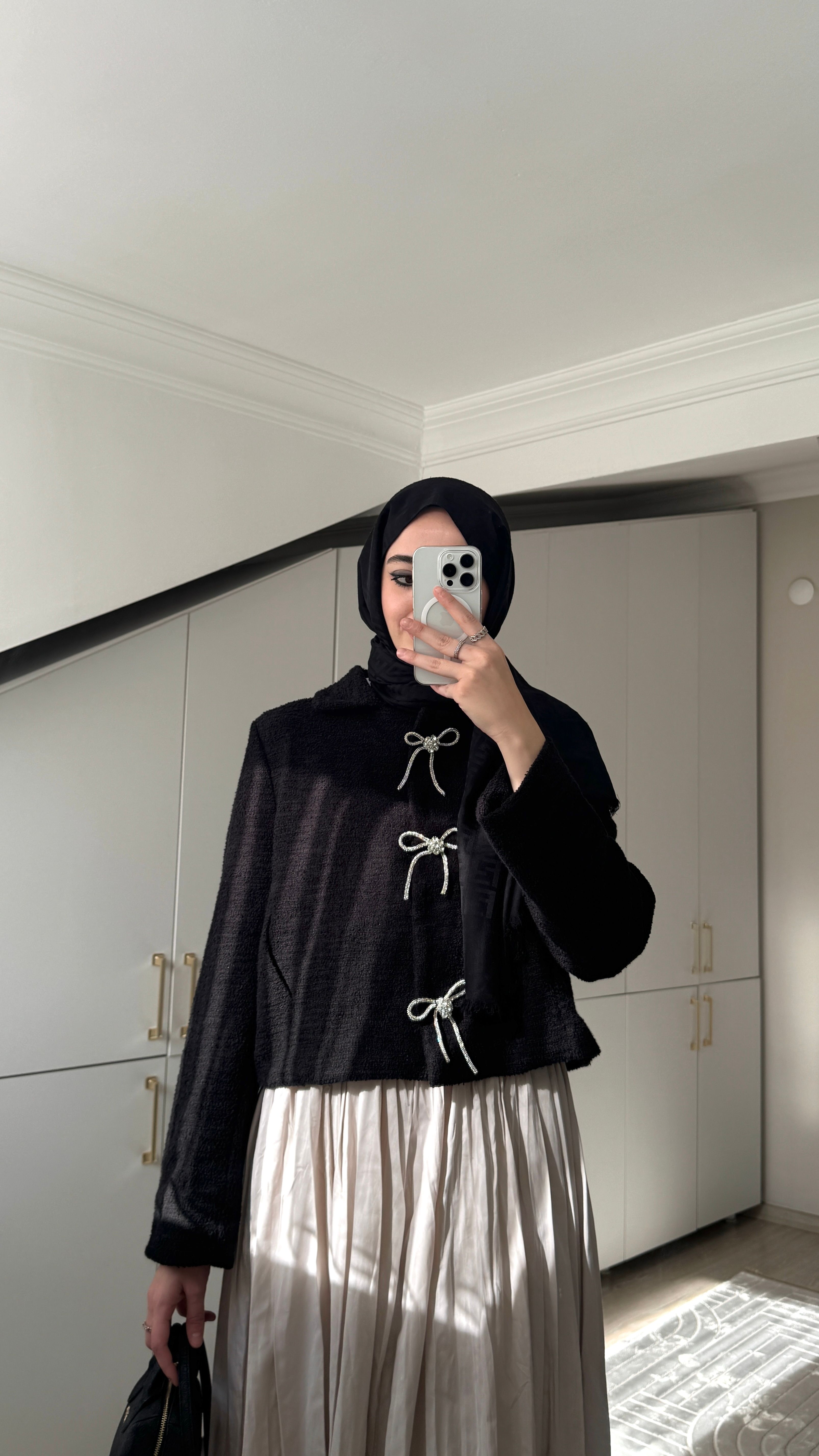 Taşlı Fiyonk Ceket - Siyah