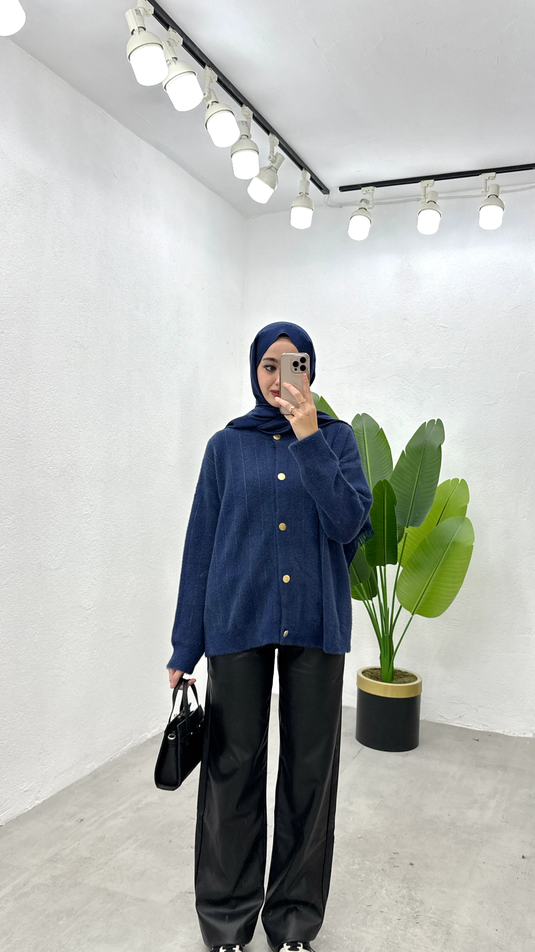 Simli Düğmeli Hırka - Mavi