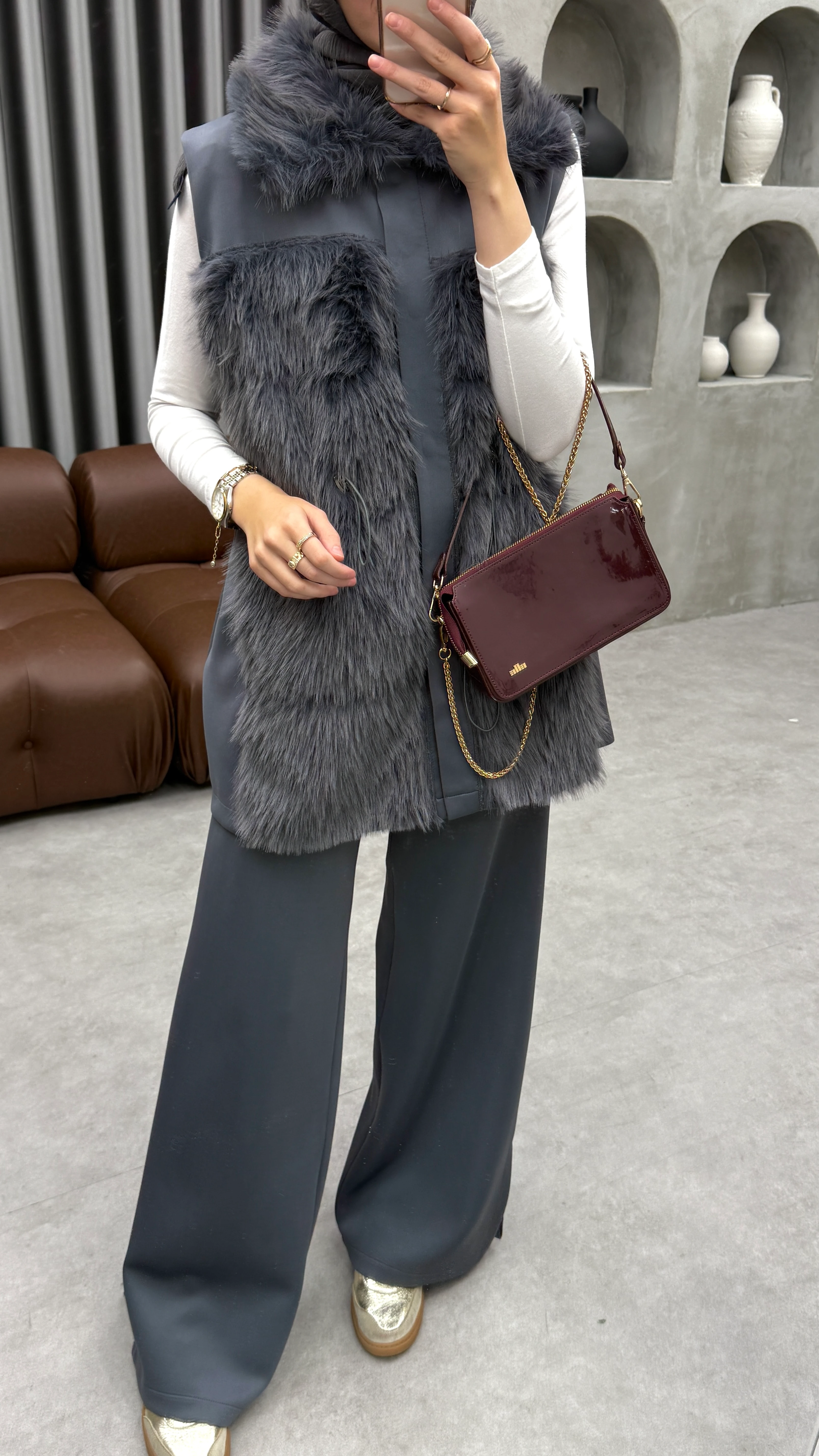 Parla Scuba Kürklü Takım - Gri