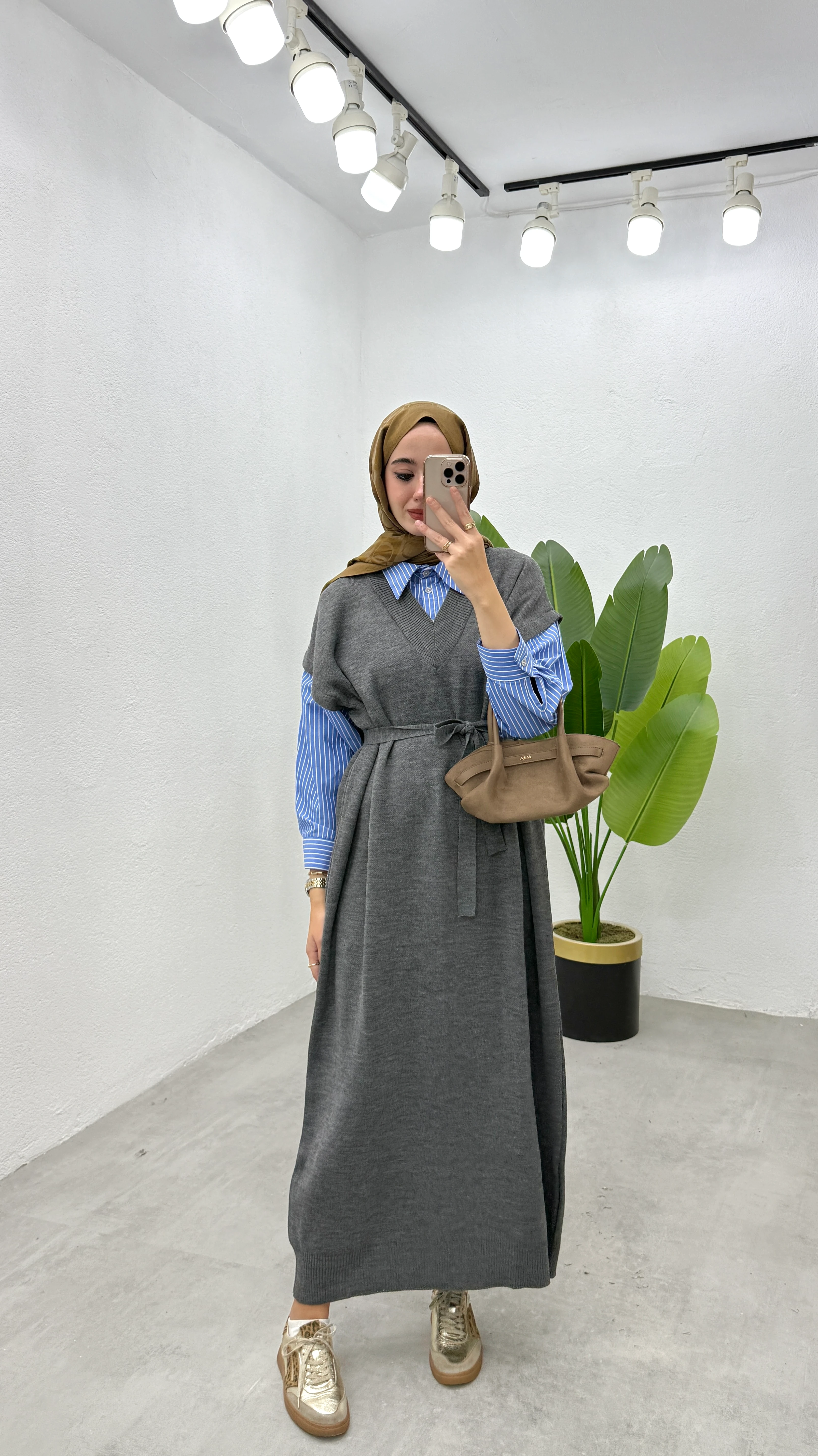 Triko Garnilli Elbise - Gri