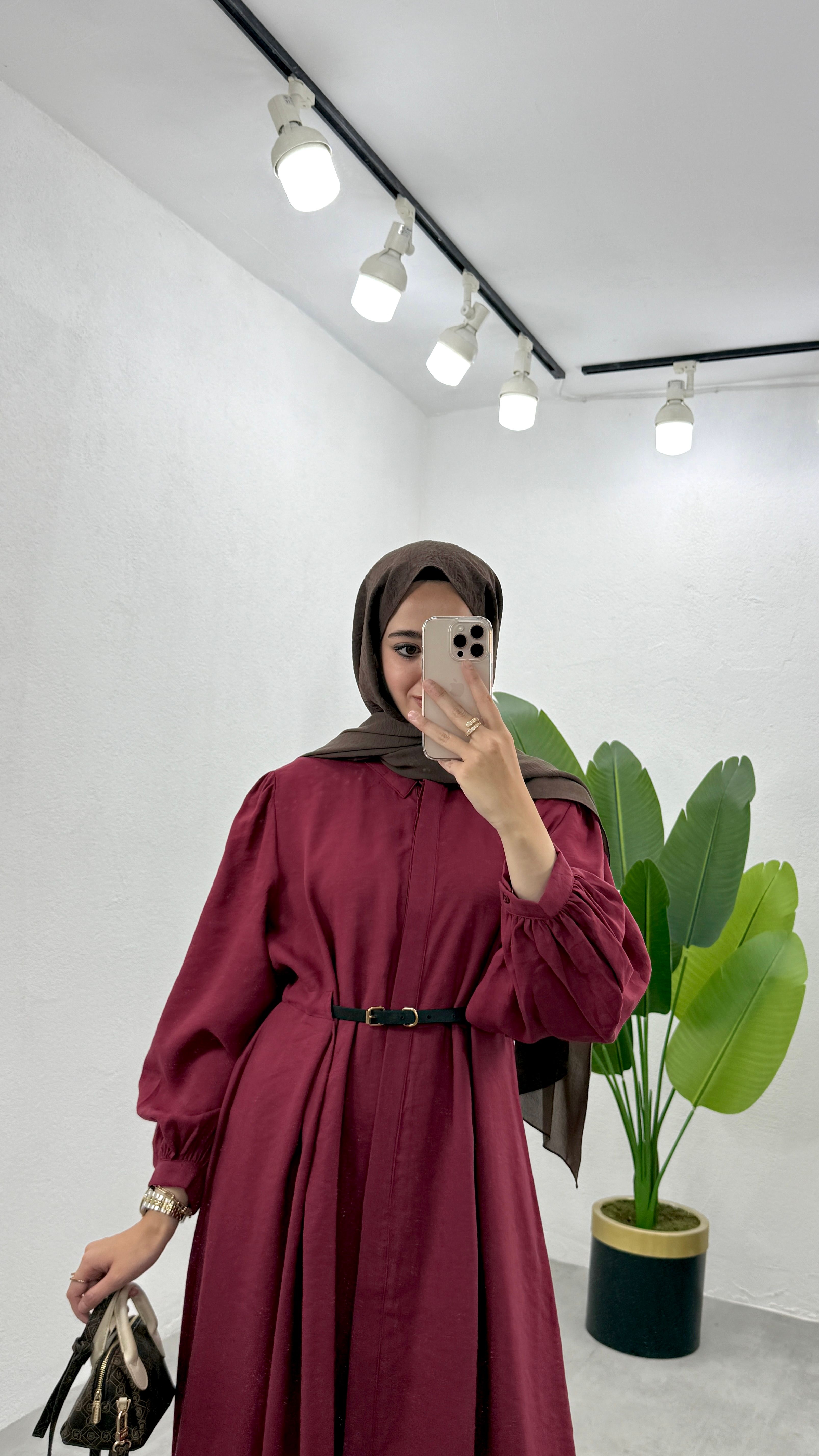 Kemerli LiLi Elbise - Bordo
