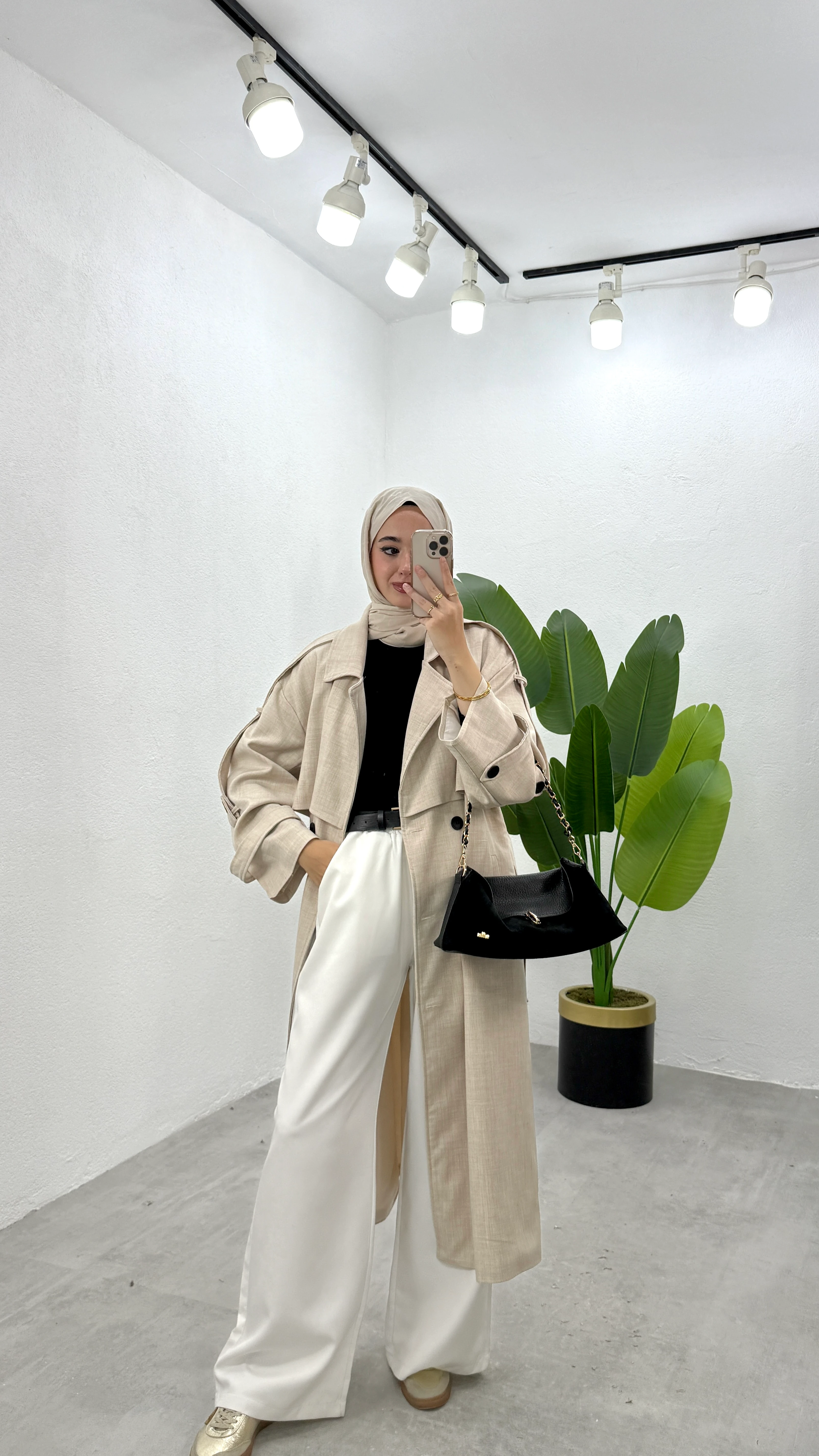 Tasarım Astarlı Trençkot - Bej