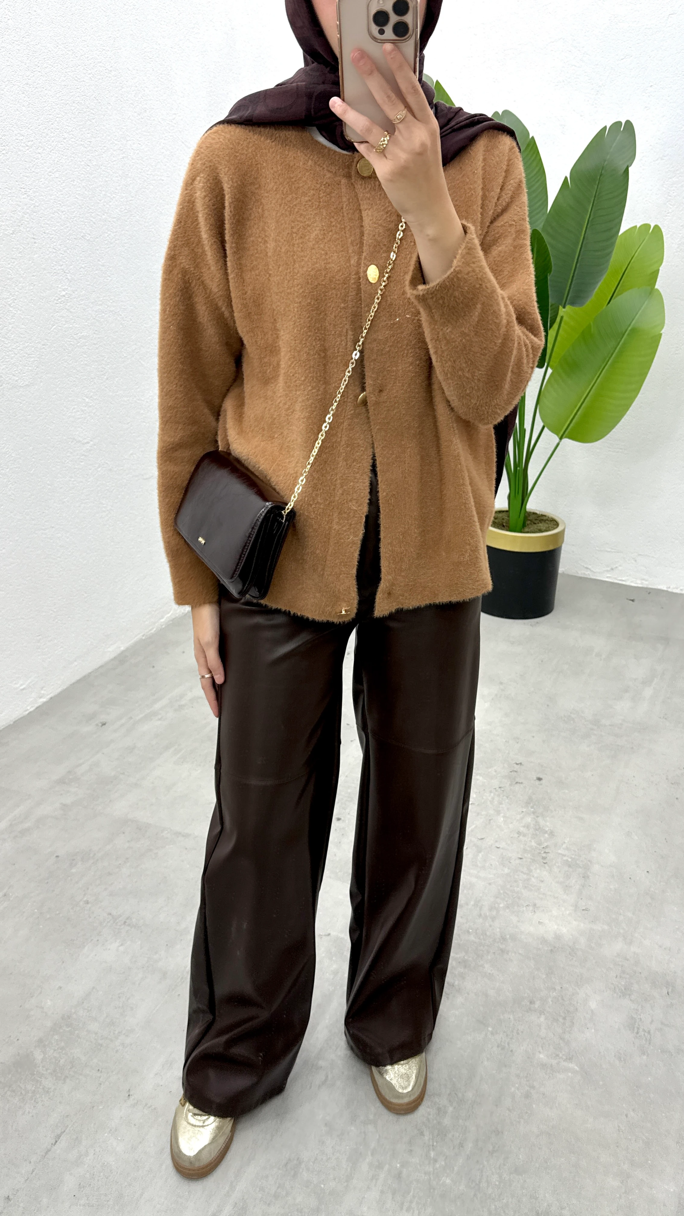 Simli Düğmeli Hırka - Camel