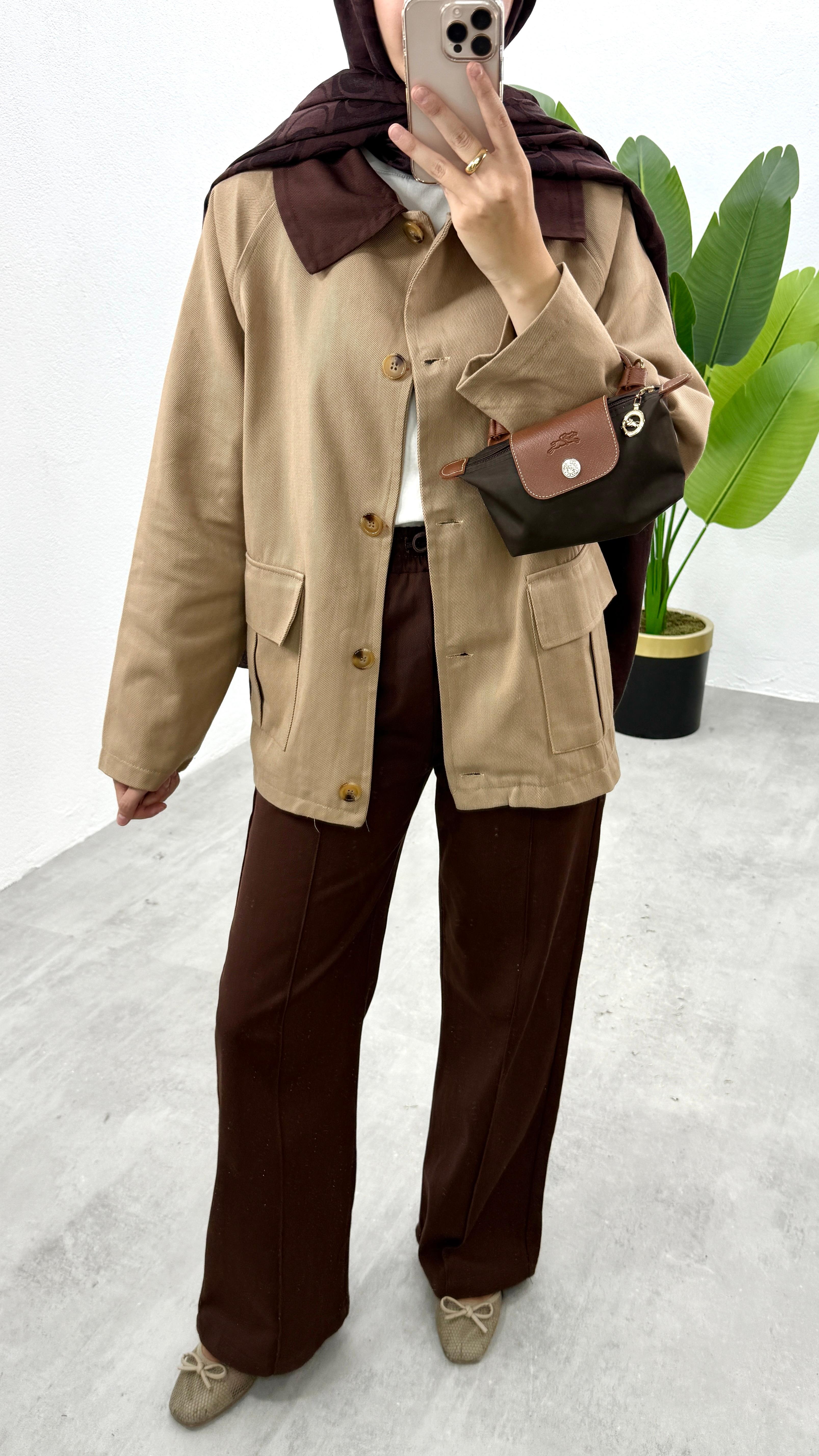 Gabardin Parka Ceket - Camel