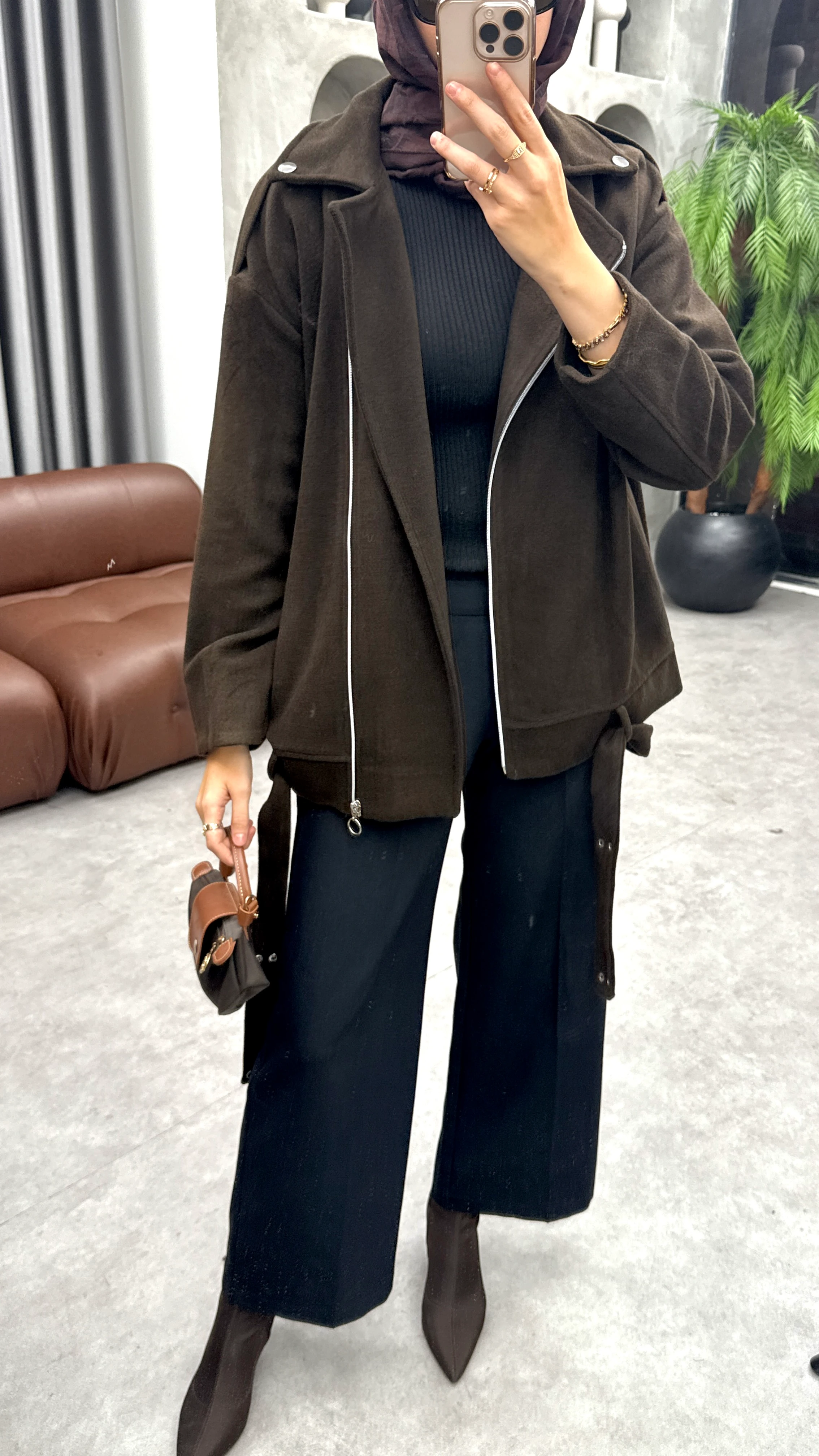 Fermuarlı Kaşe Ceket - Kahve