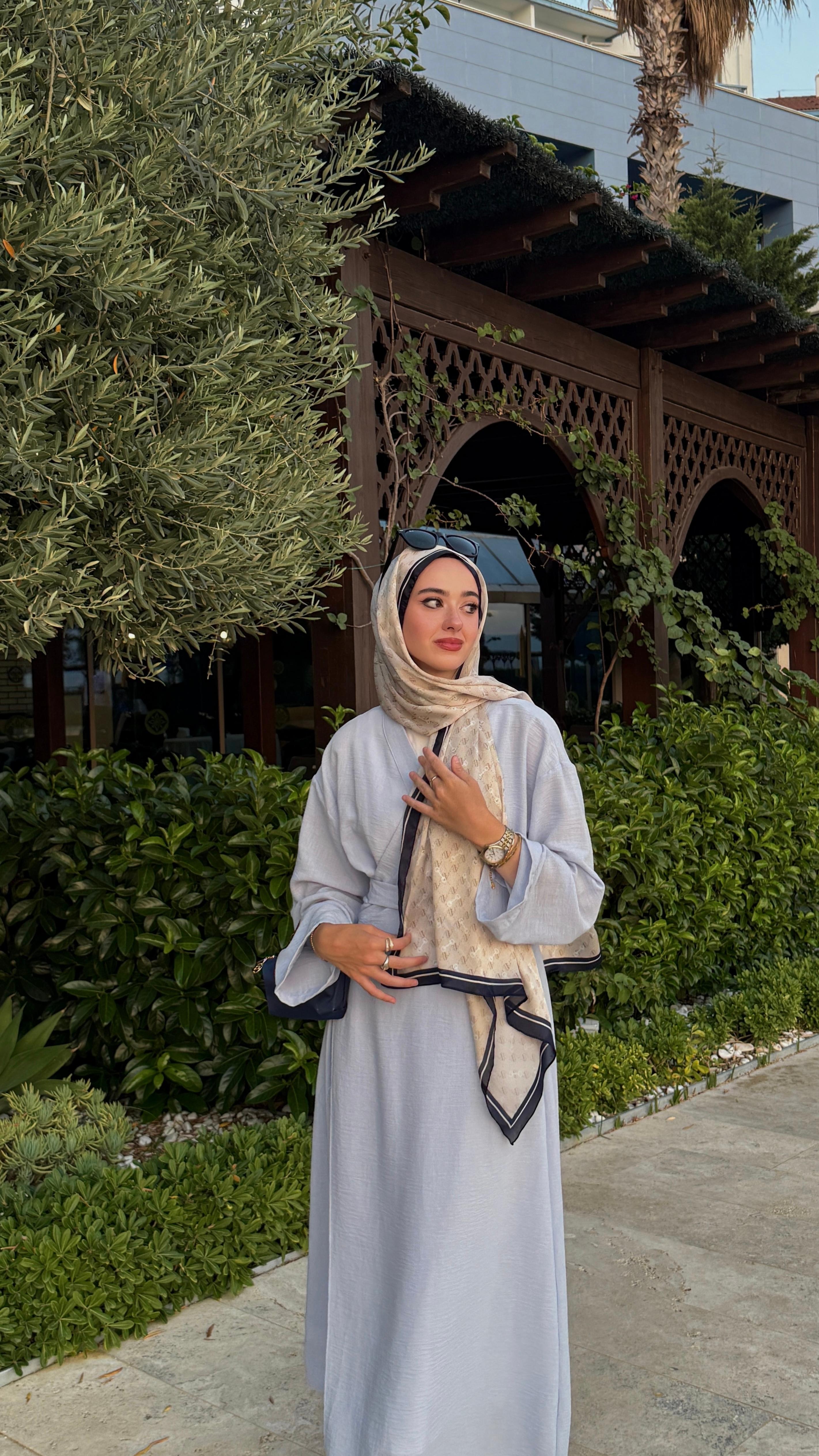 Keten Bağlamalı Abaya - Mavi