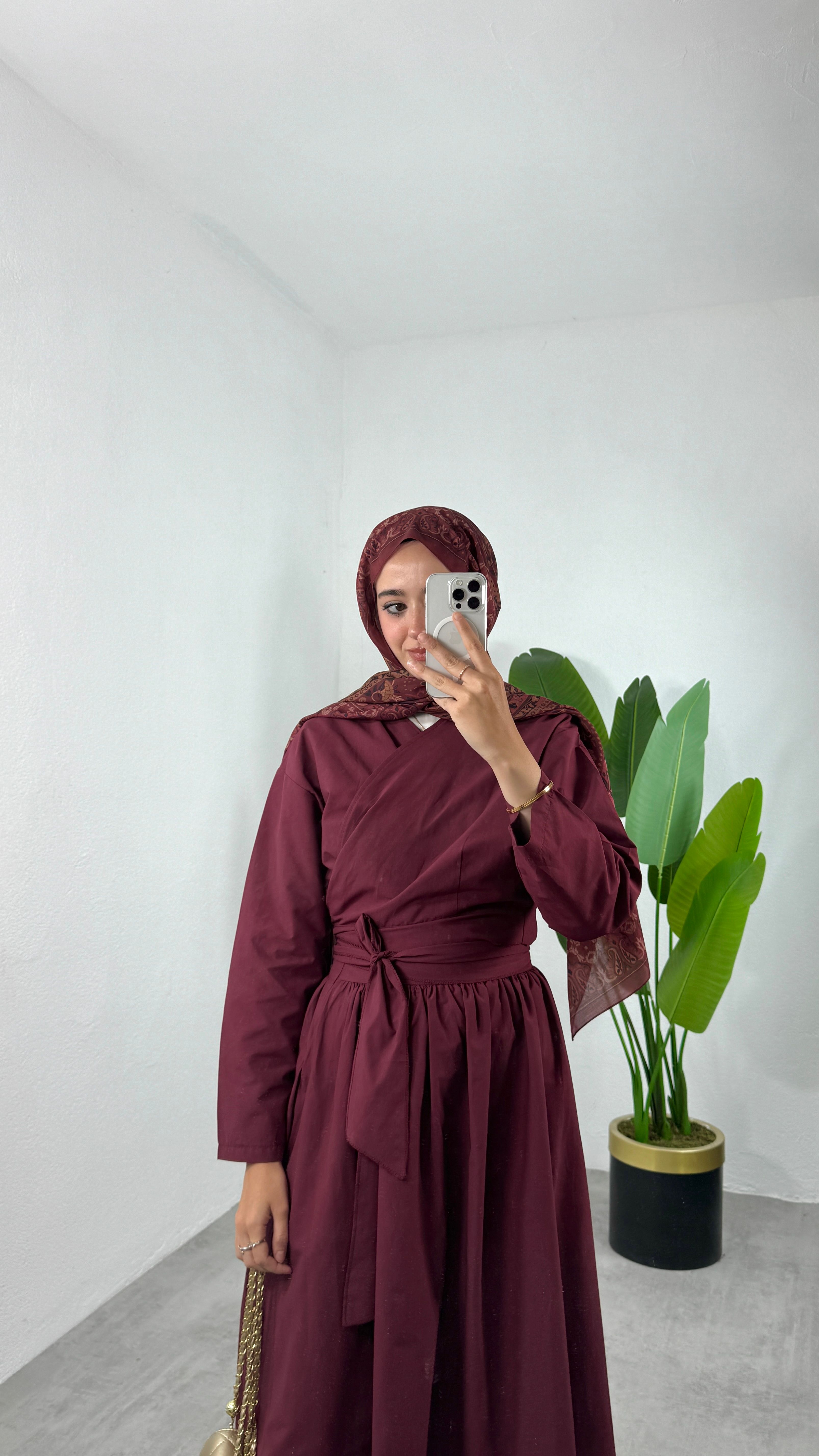 Bağlamalı Kimono Etekli Takım - Bordo