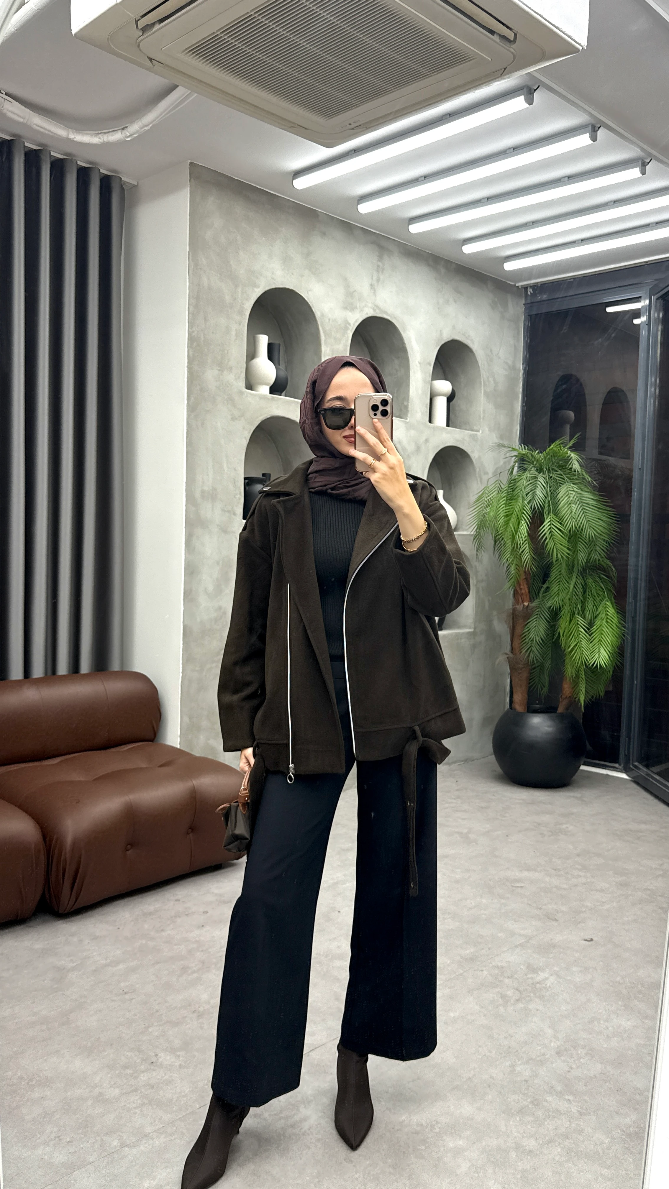 Fermuarlı Kaşe Ceket - Kahve