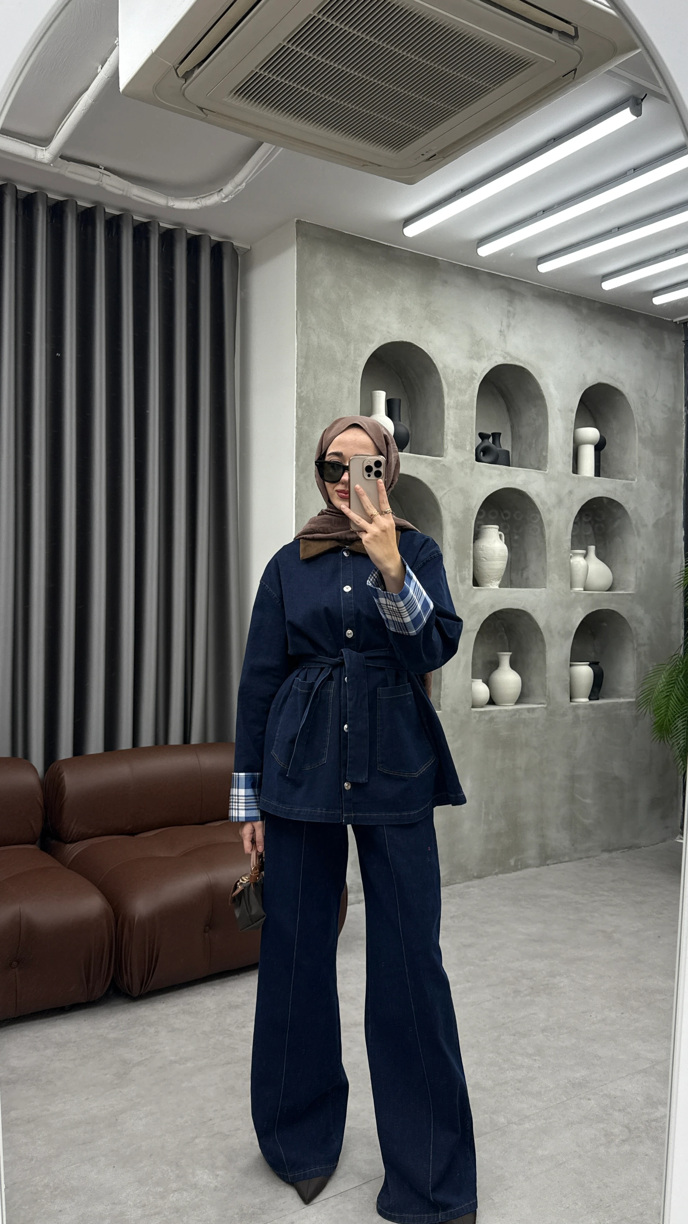 Ekoseli Kot Takım - Koyu Kot