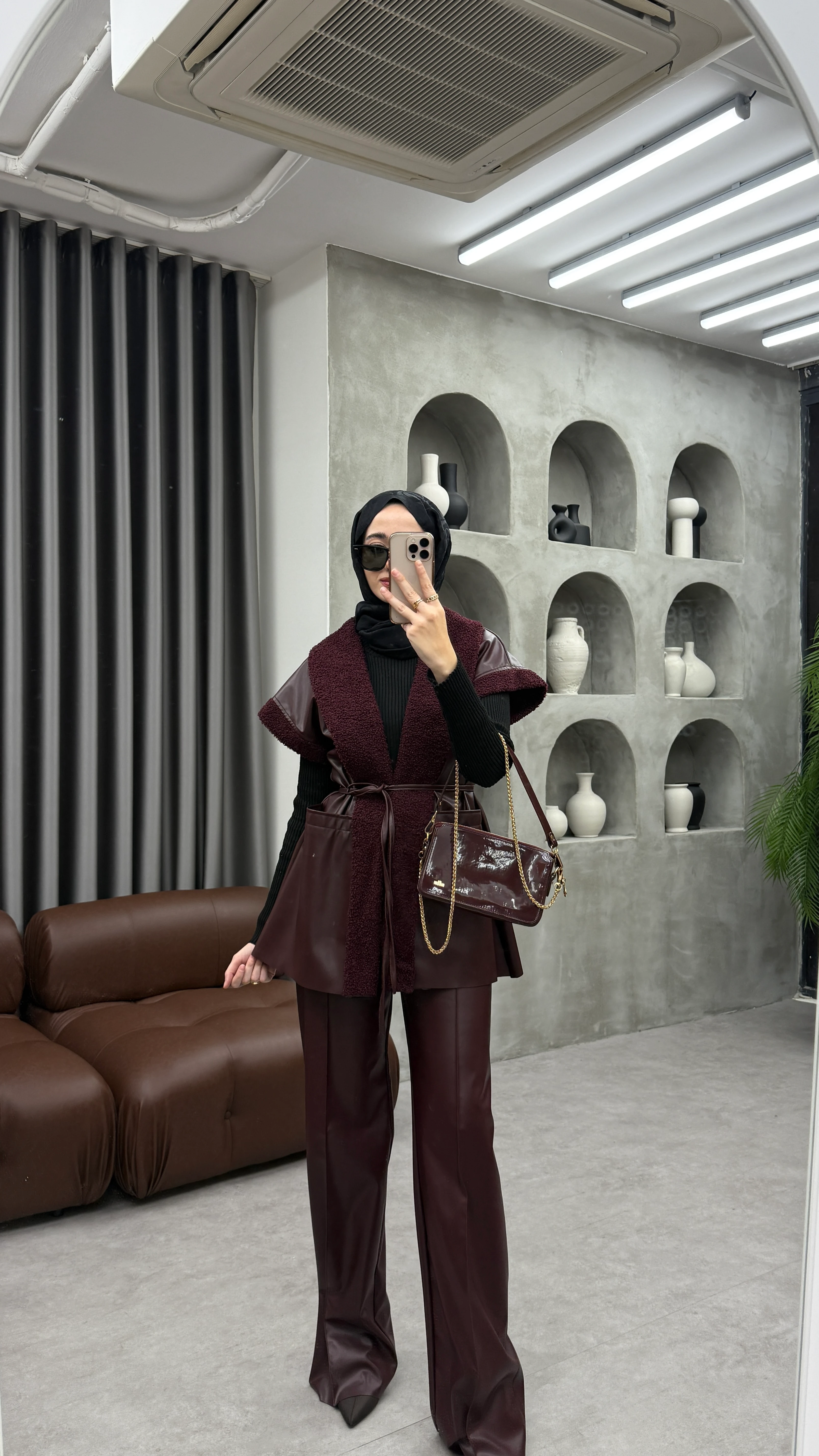 Deri Yelekli Takım - Bordo