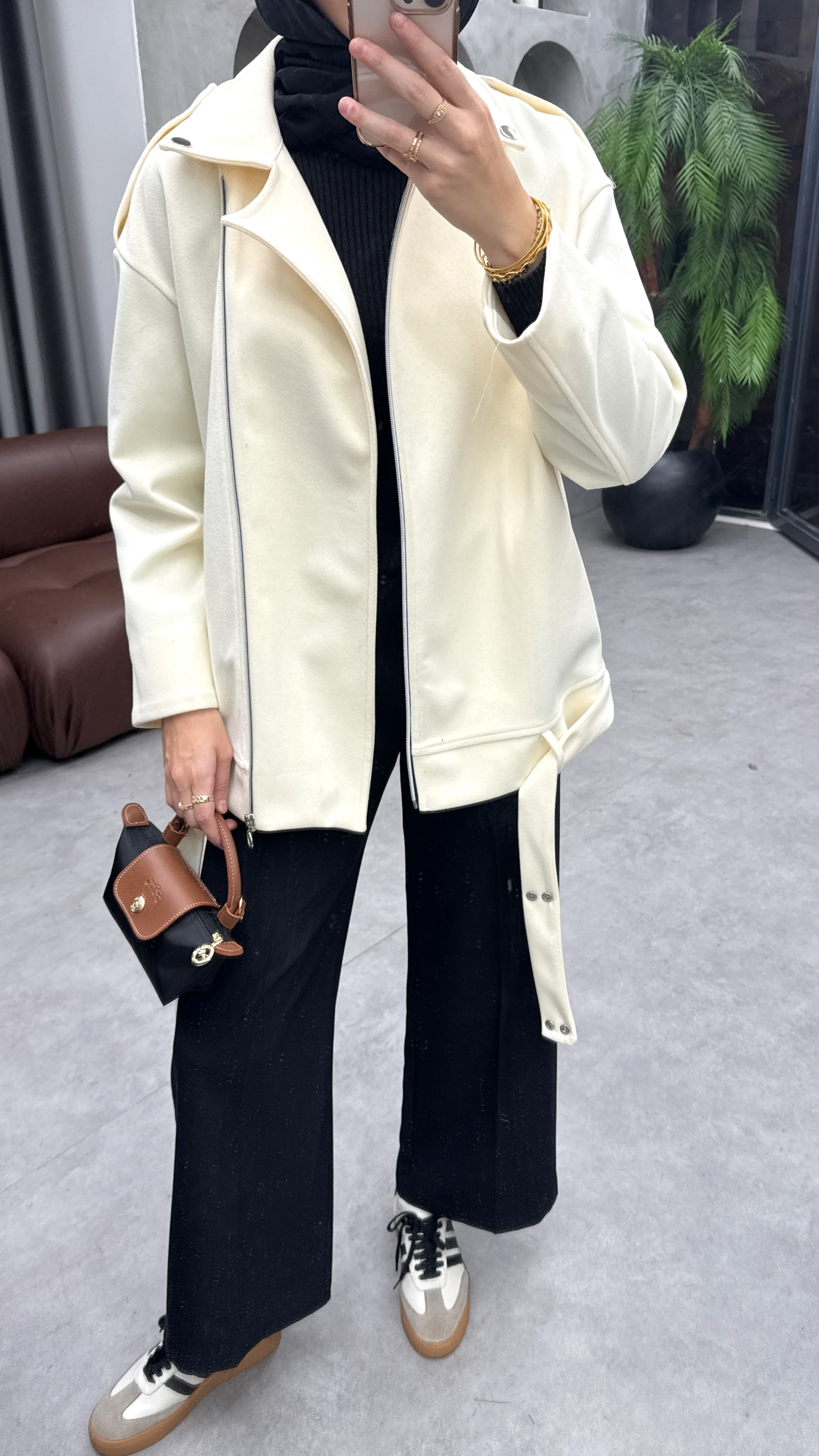 Fermuarlı Kaşe Ceket - Bej