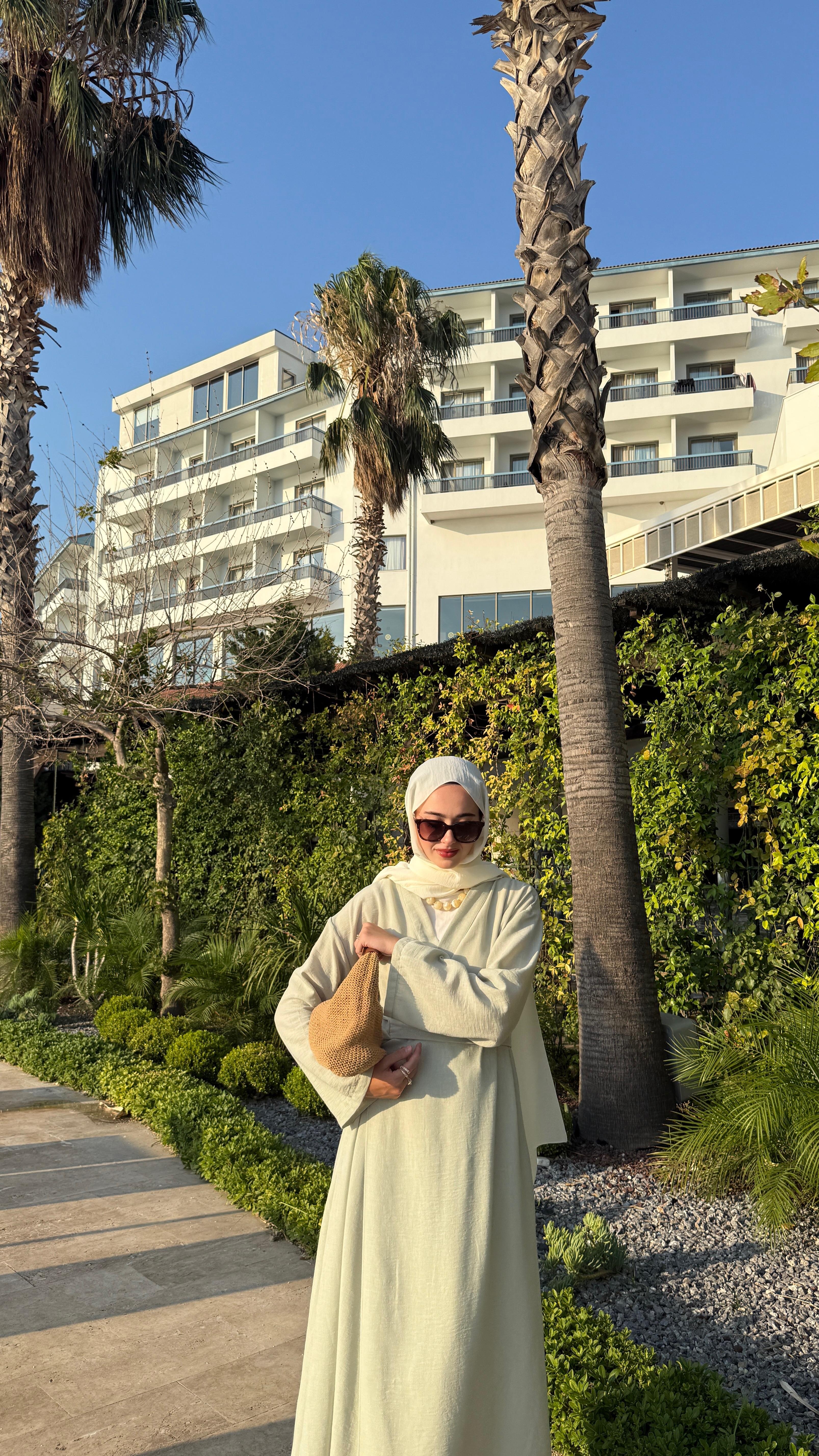 Keten Bağlamalı Abaya - Çağla