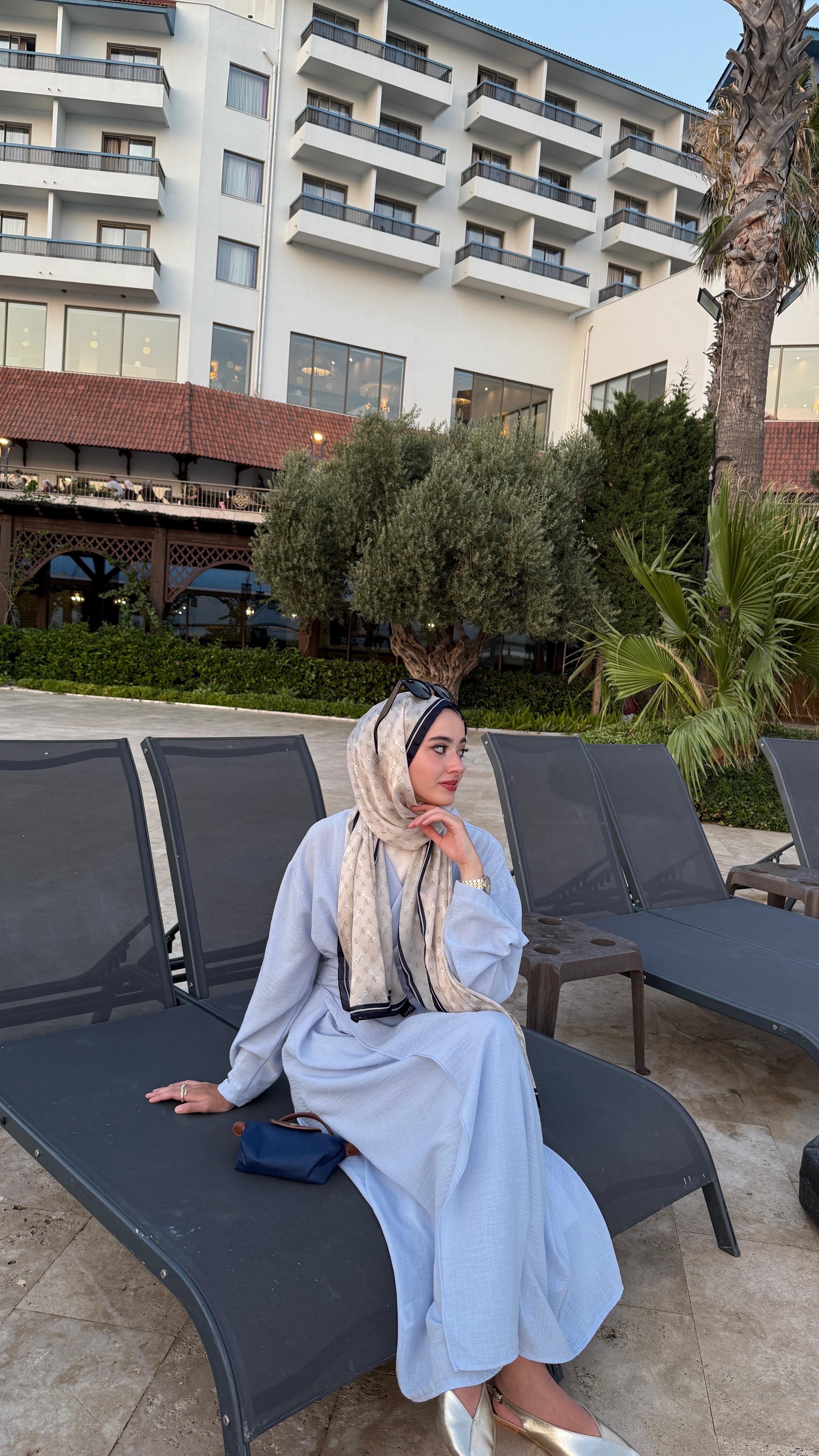 Keten Bağlamalı Abaya - Mavi