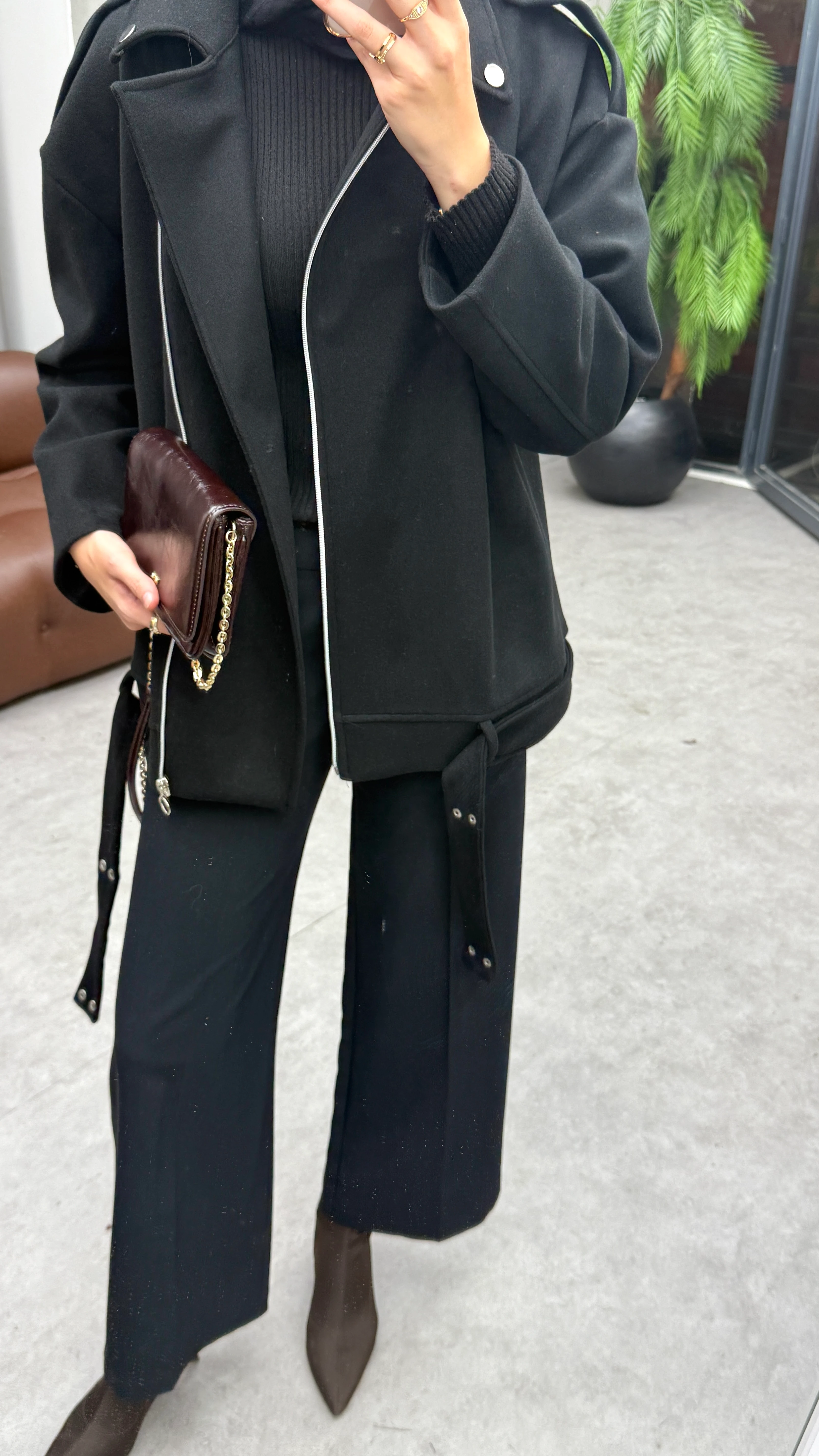 Fermuarlı Kaşe Ceket - Siyah