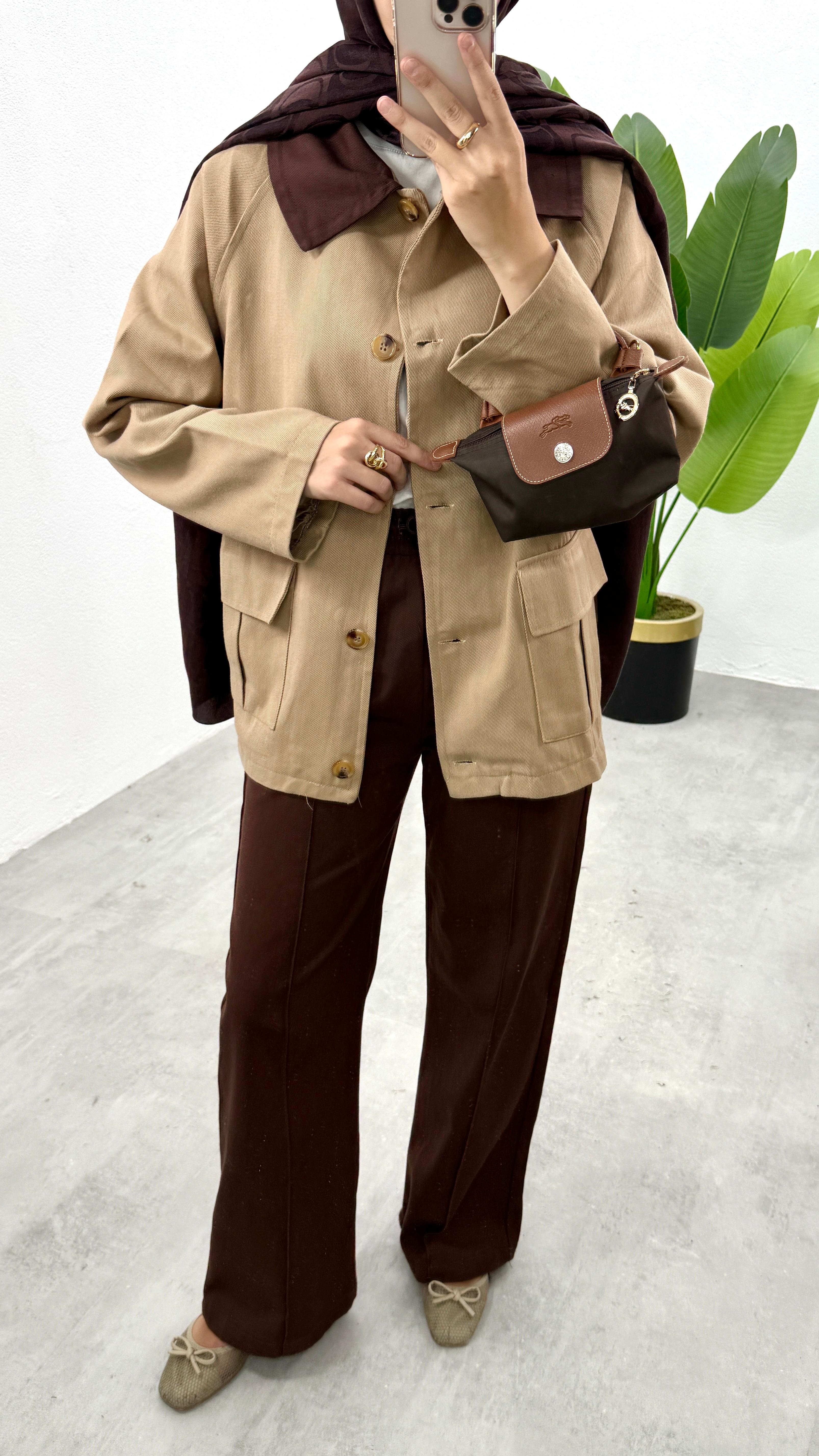 Gabardin Parka Ceket - Camel