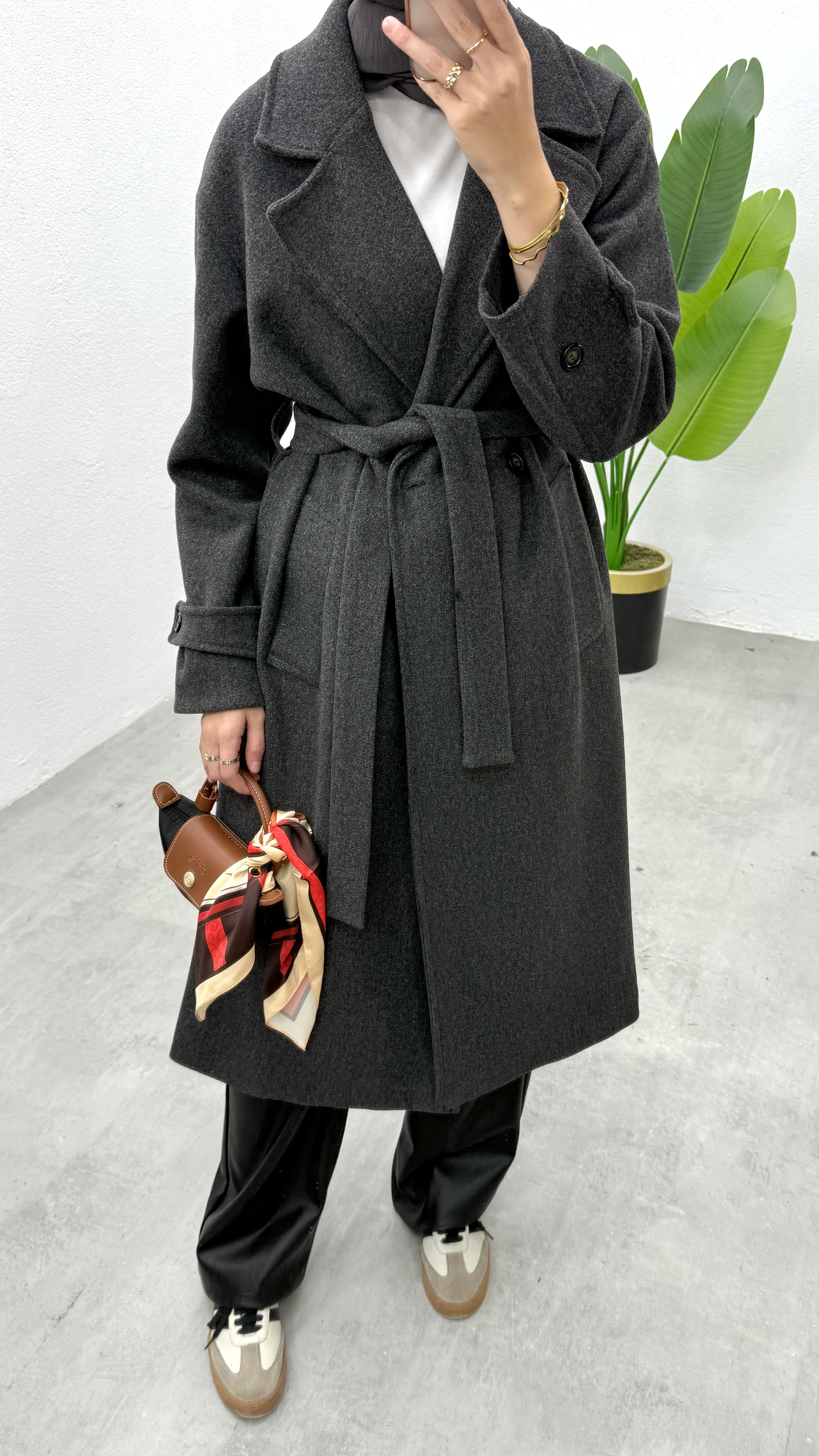 Kemerli Kaşe Kaban - Antrasit