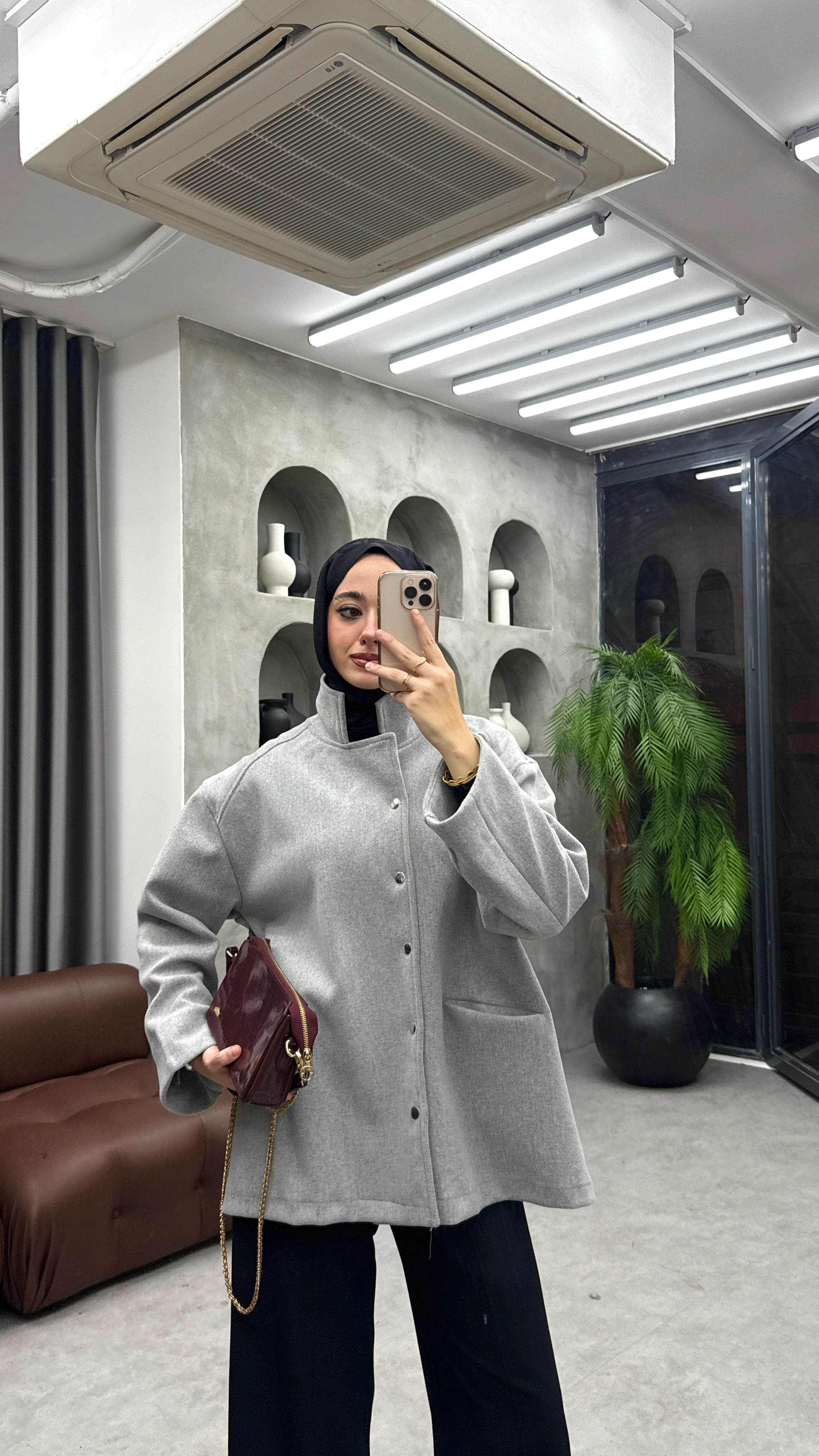 Çıtçıtlı Kaşe Ceket - Gri