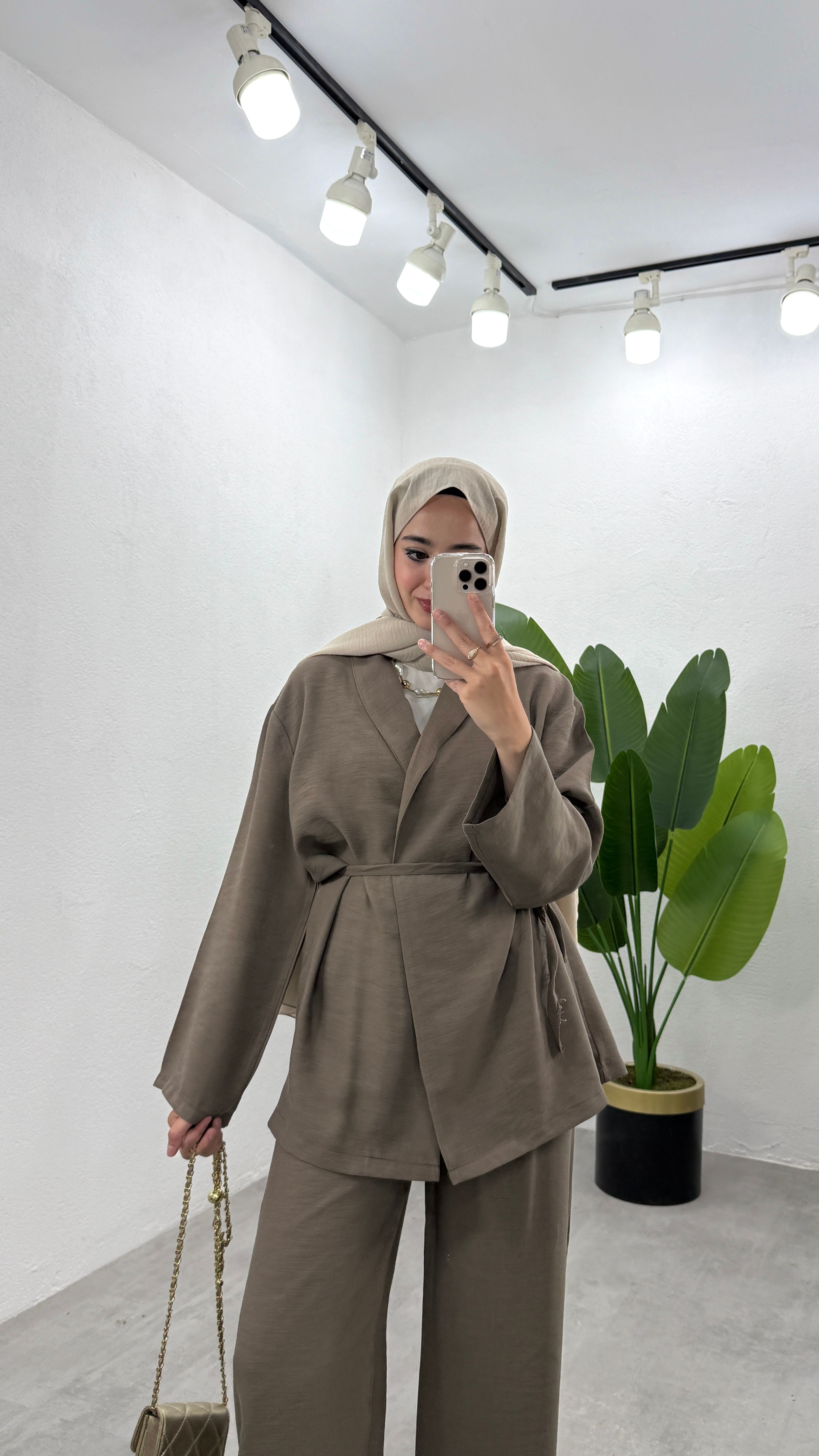 Keten Kimono Takım - Kahve
