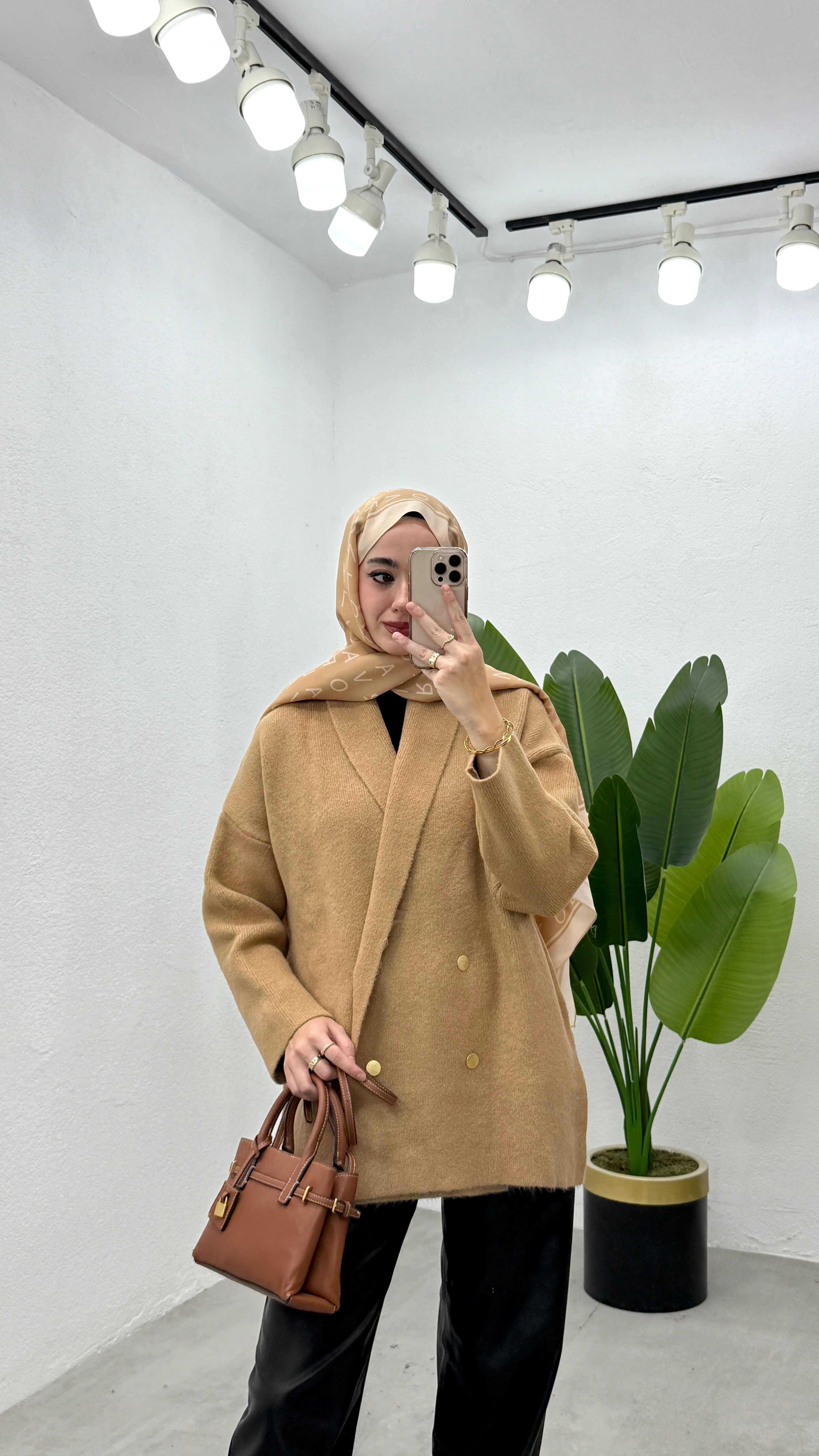 Düğmeli Ceket Hırka - Camel