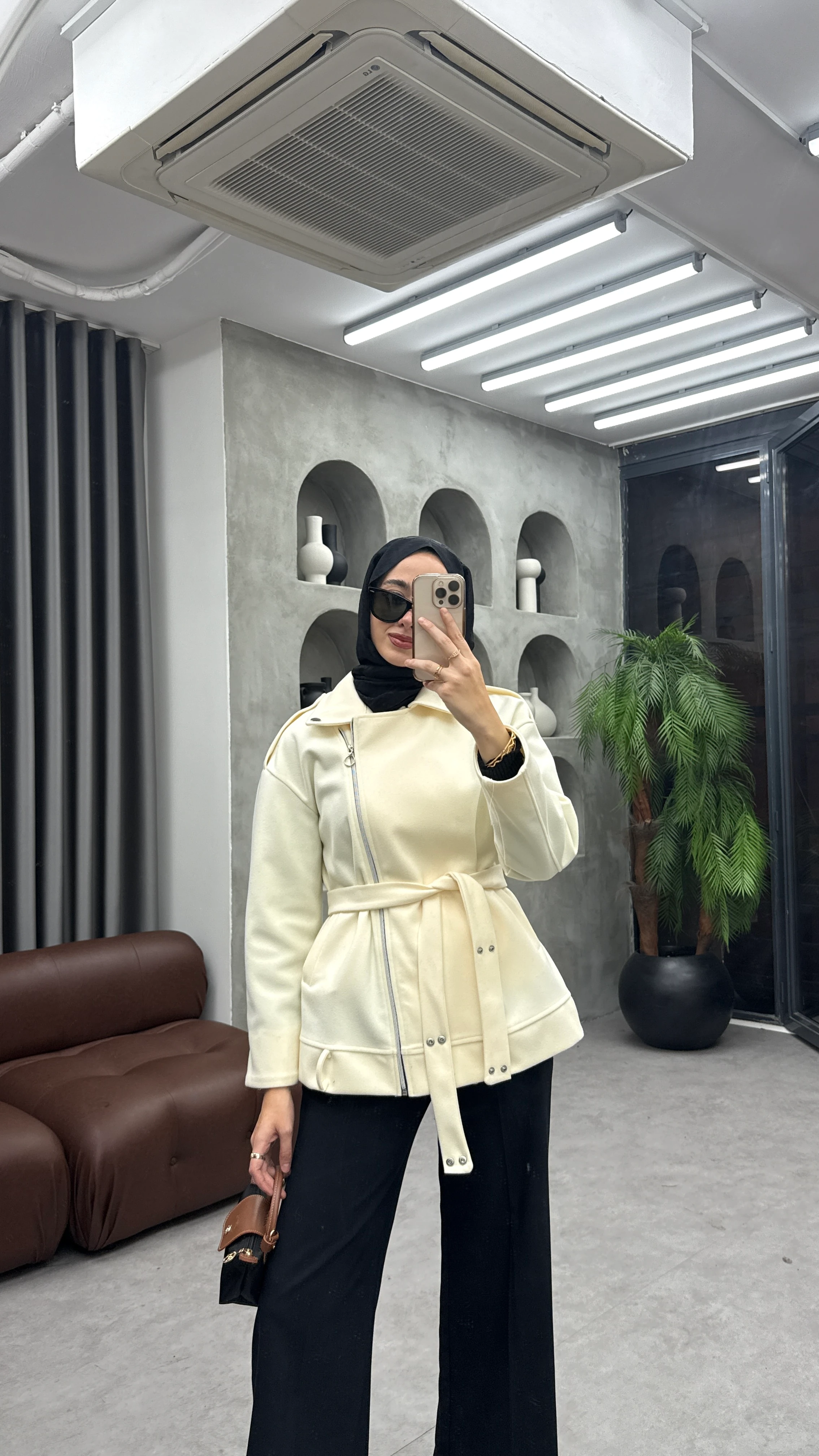 Fermuarlı Kaşe Ceket - Bej