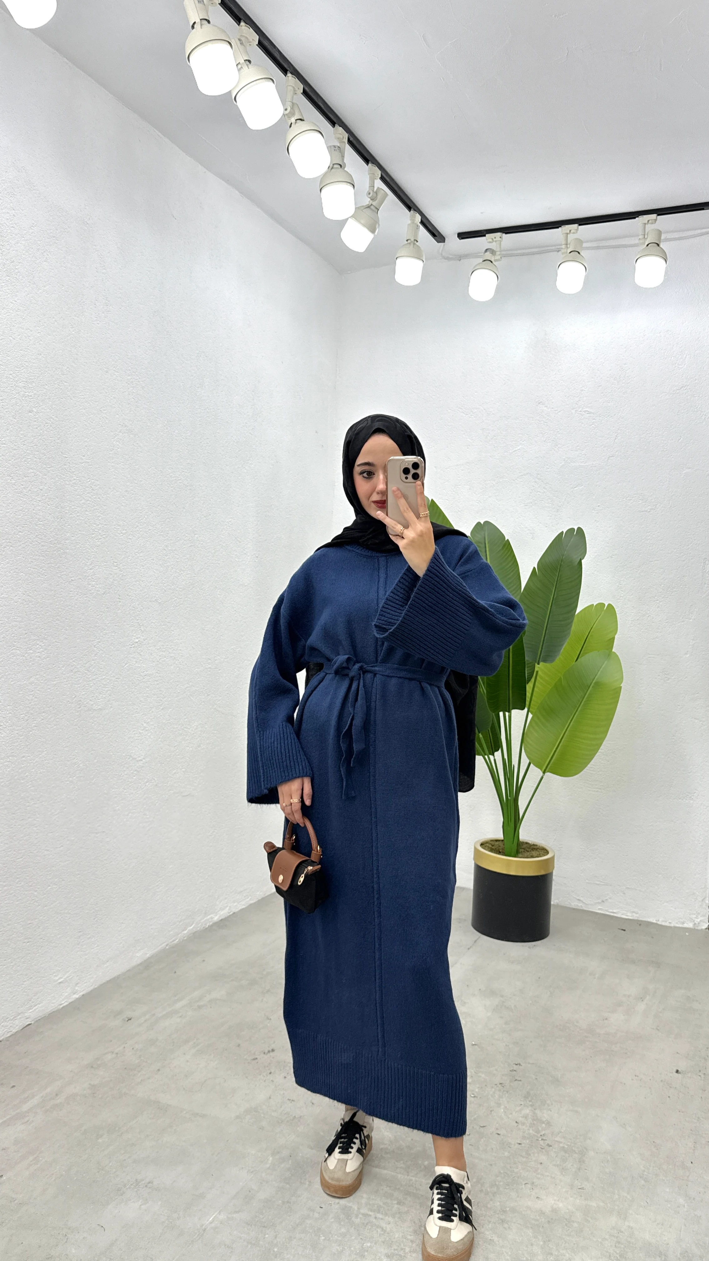 Basic Triko Elbise - Saks Mavisi