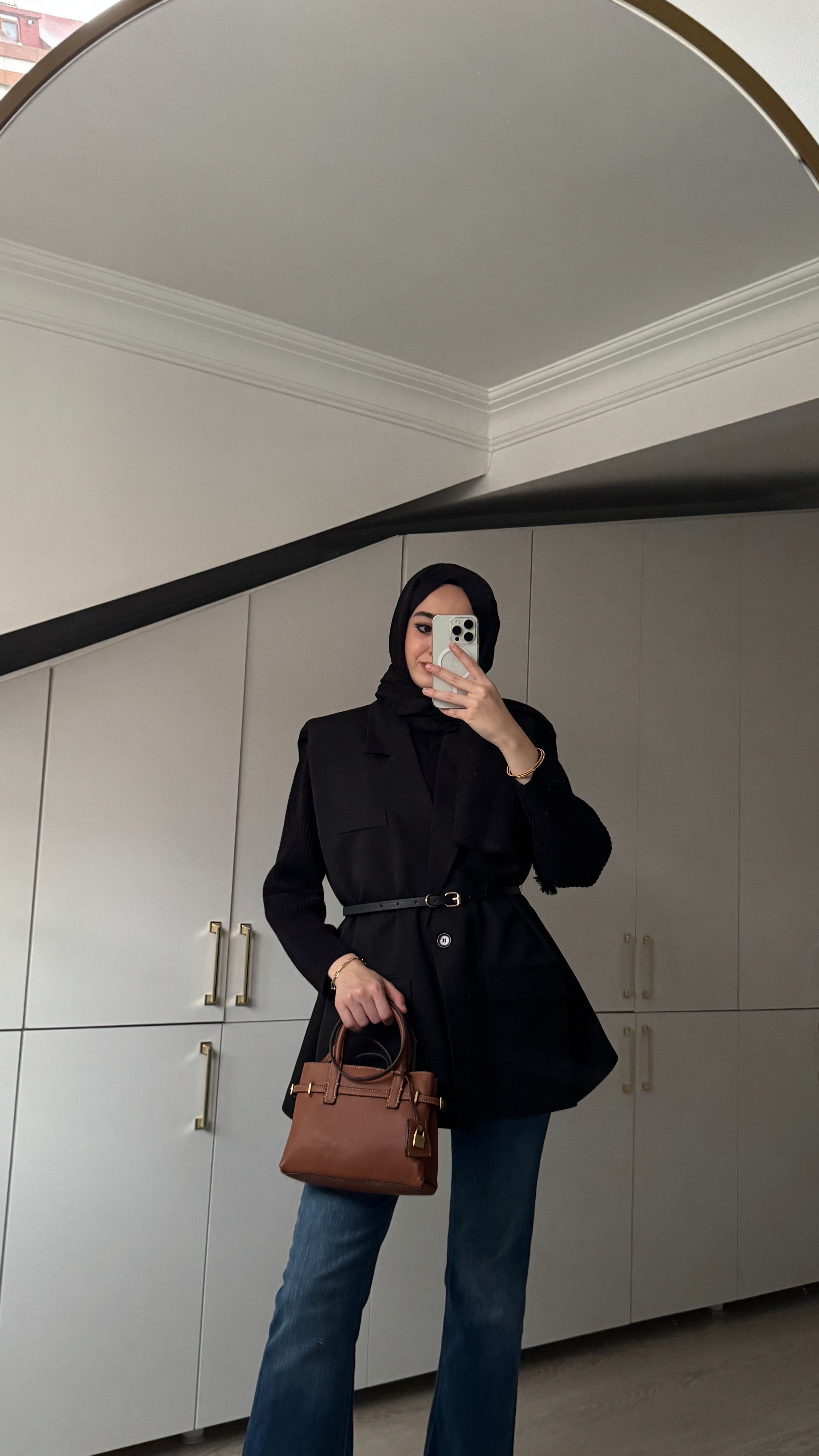 Oversize Kemerli Yelek - Siyah
