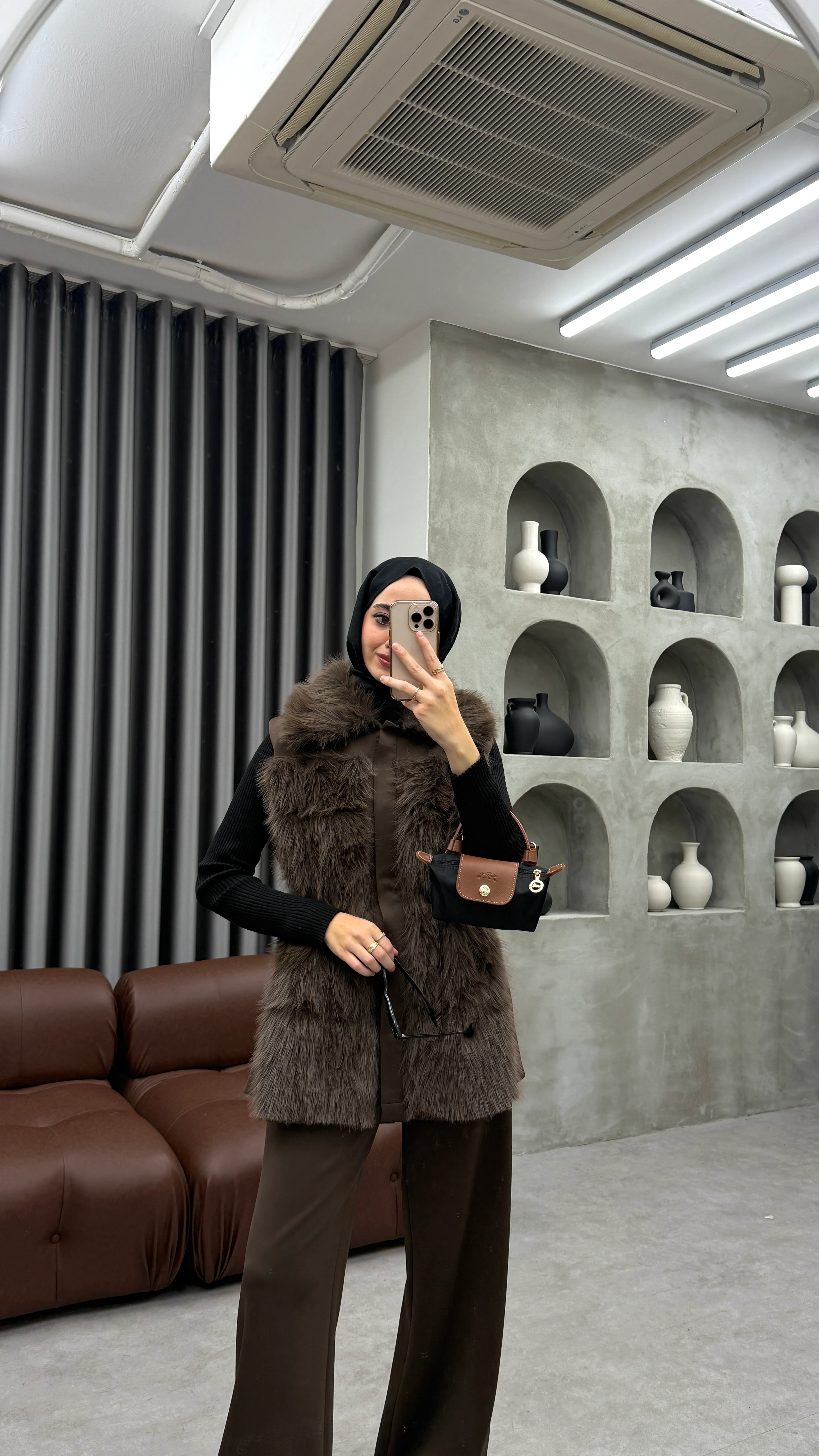 Parla Scuba Kürklü Takım - Kahve